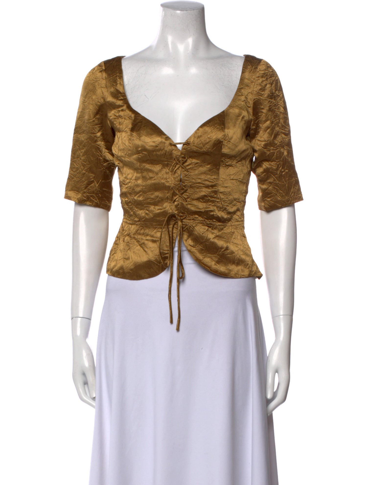 USISI SISTER V-Neck Short Sleeve Crop Top