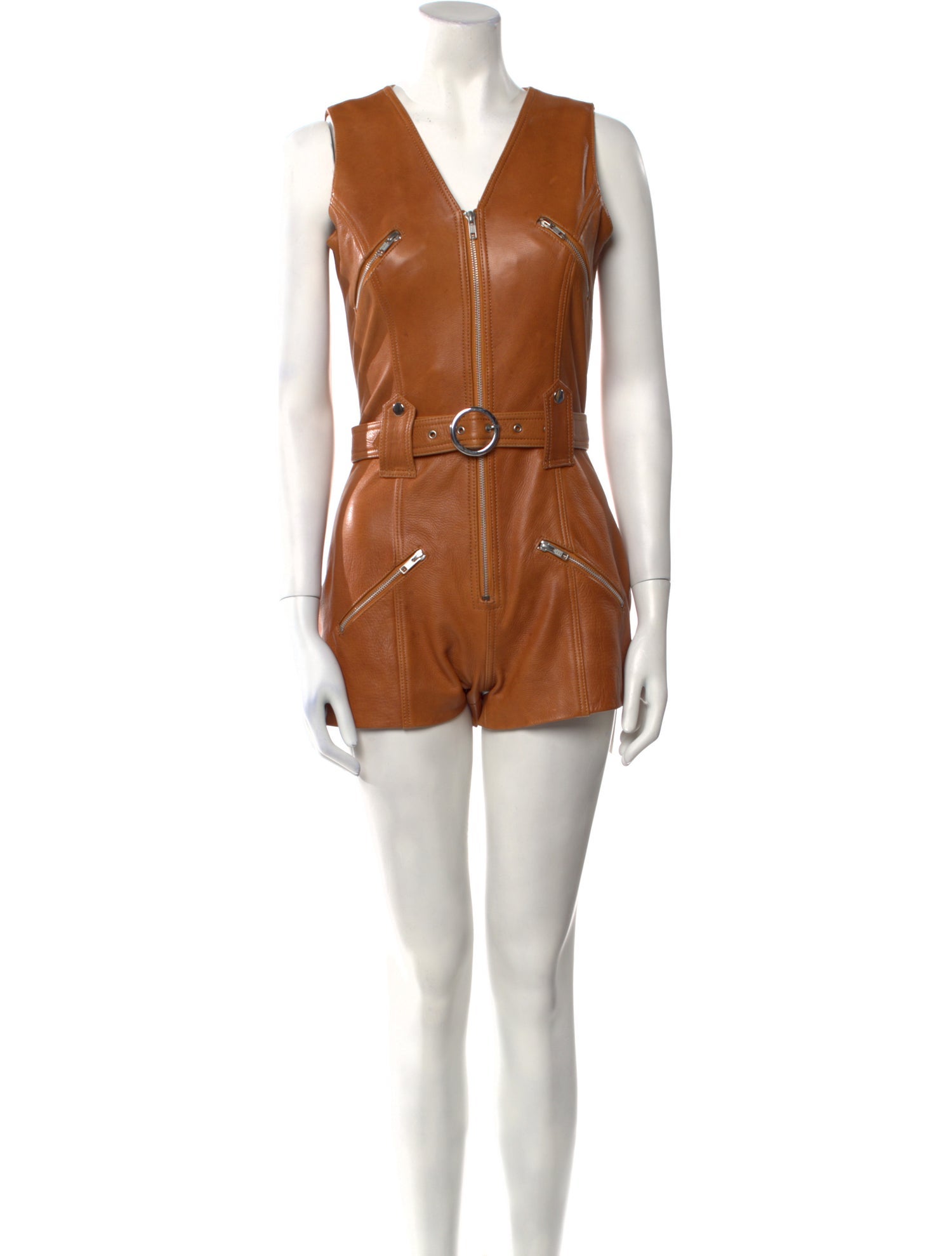 Understated Leather Leather V-Neck Romper