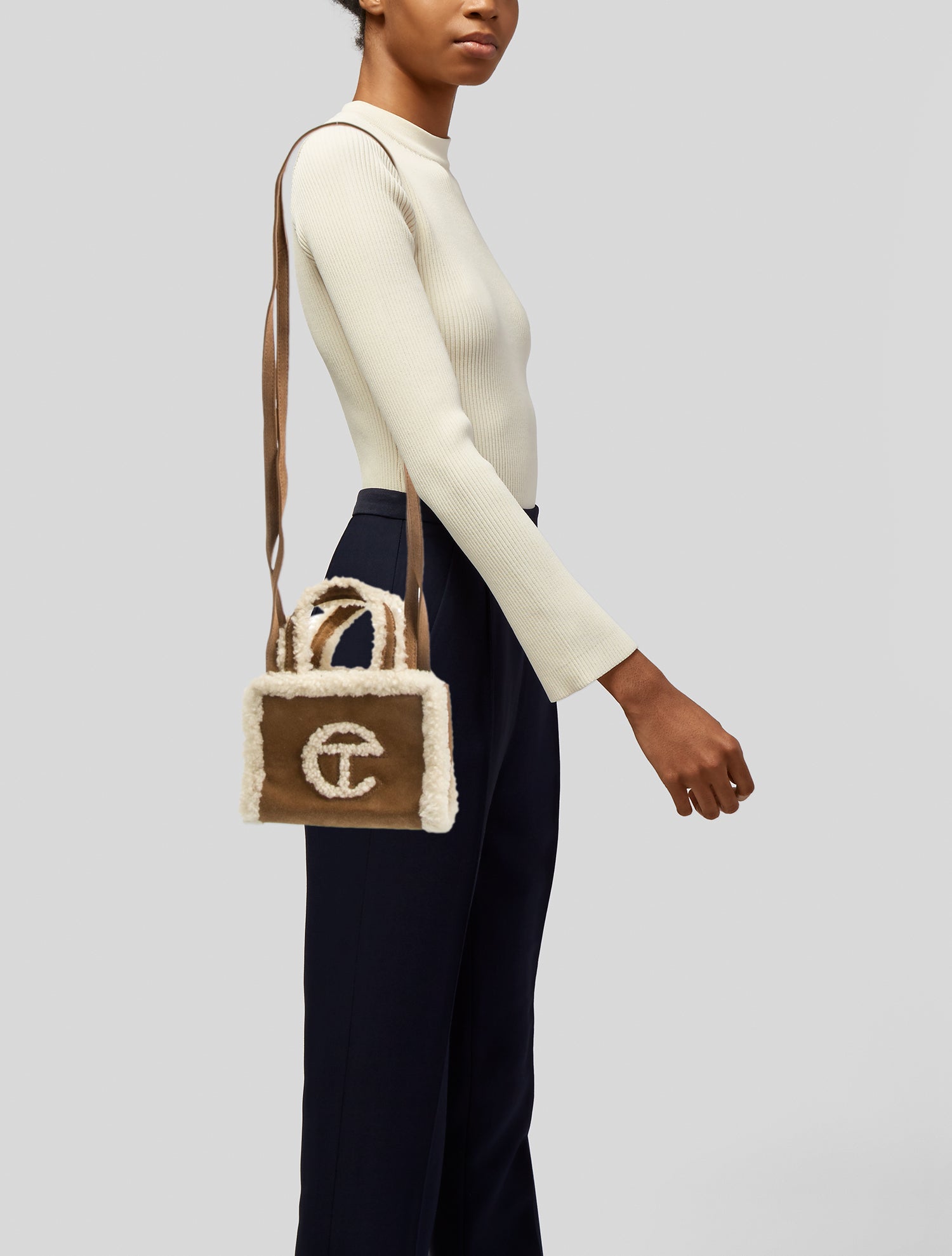 UGG x Telfar Suede 'Chestnut' Shearling Shopper Small
