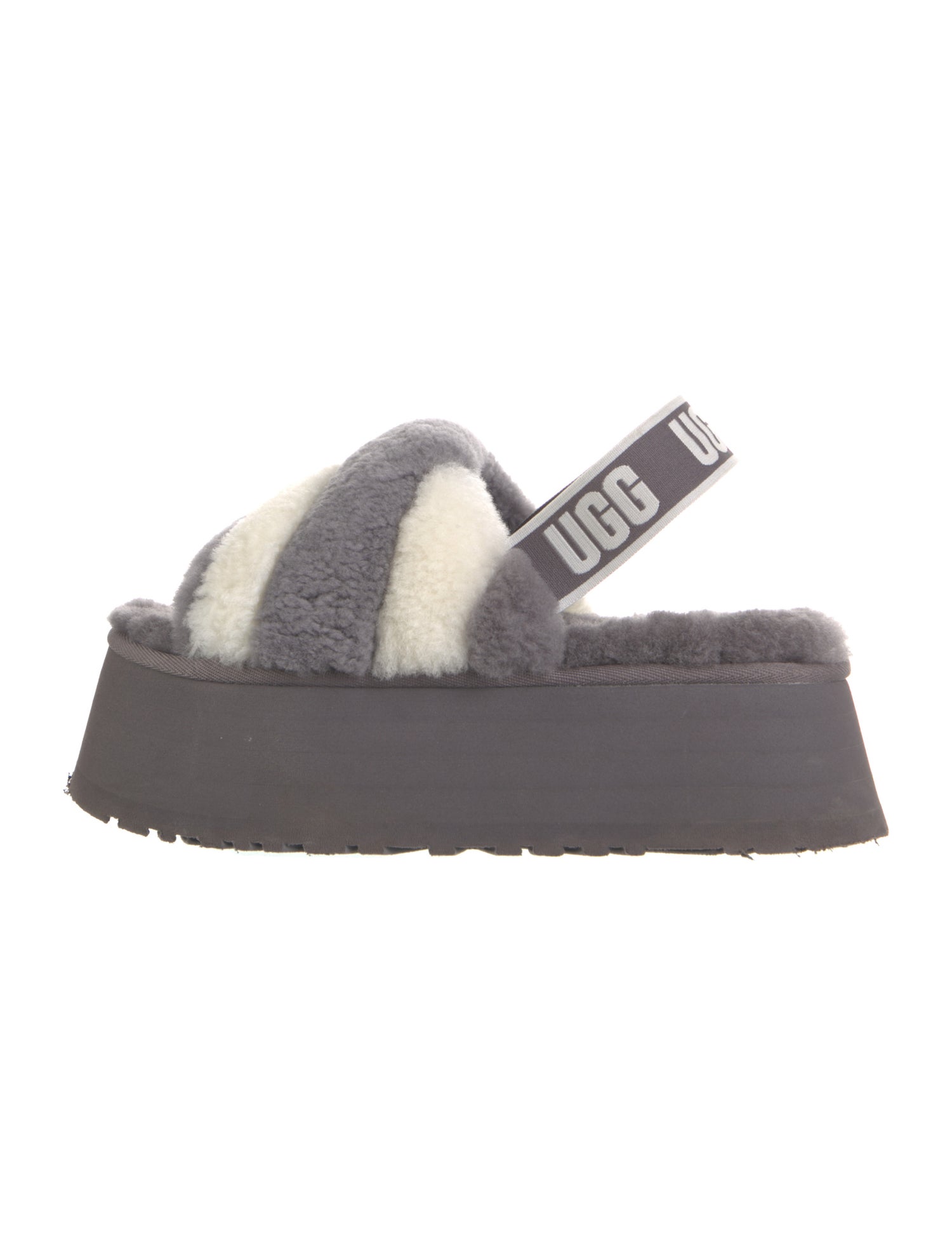 UGG Shearling Colorblock Pattern Slingback Sandals