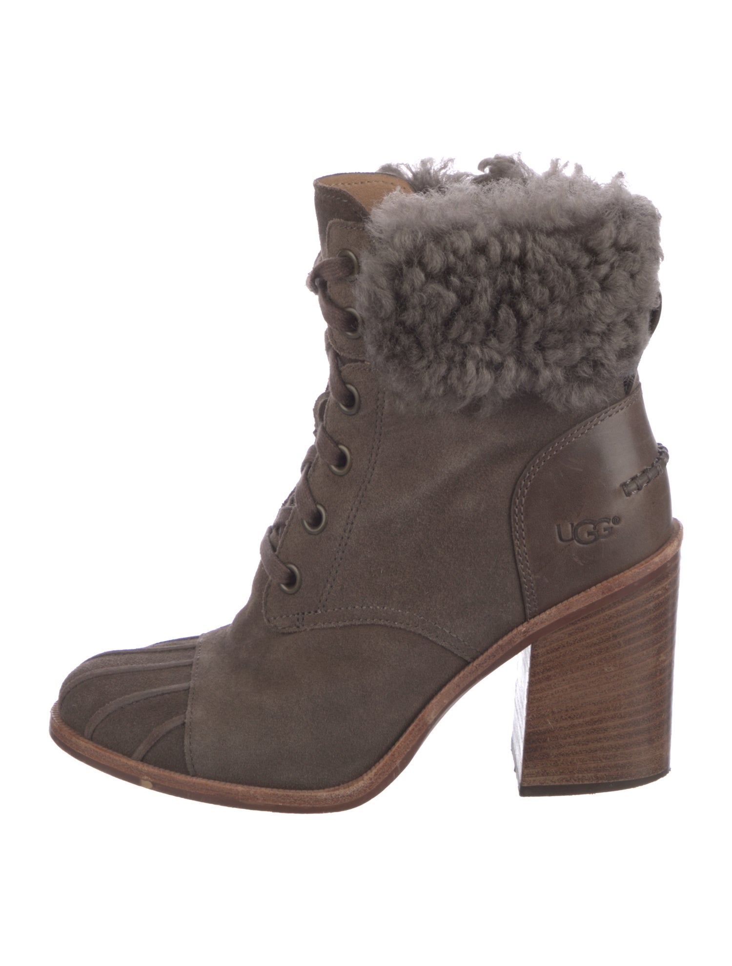UGG Suede Fur Trim Lace-Up Boots
