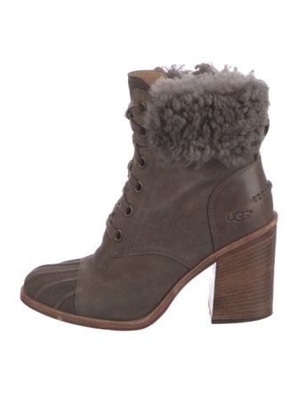 UGG Suede Fur Trim Lace-Up Boots