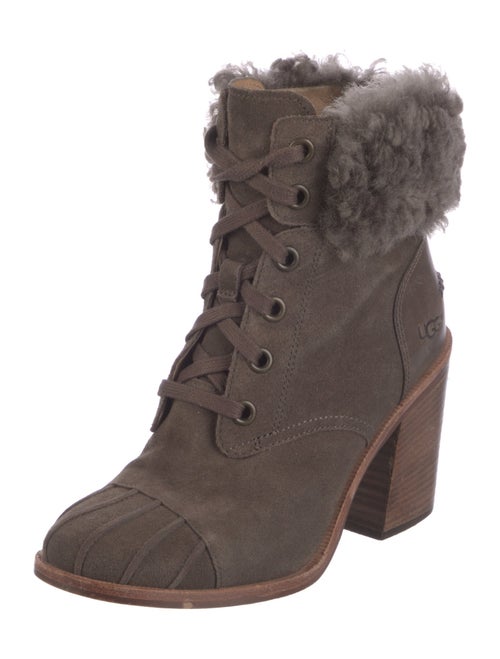 UGG Suede Fur Trim Lace-Up Boots