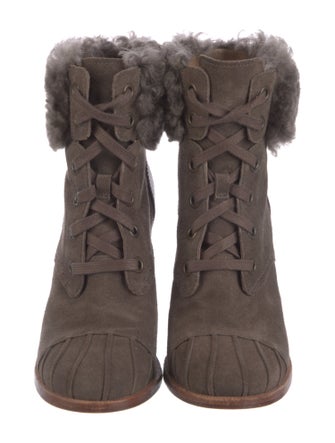 UGG Suede Fur Trim Lace-Up Boots