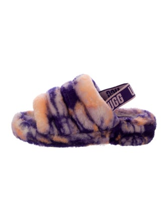 UGG Lamb Fur Printed Slingback Sandals