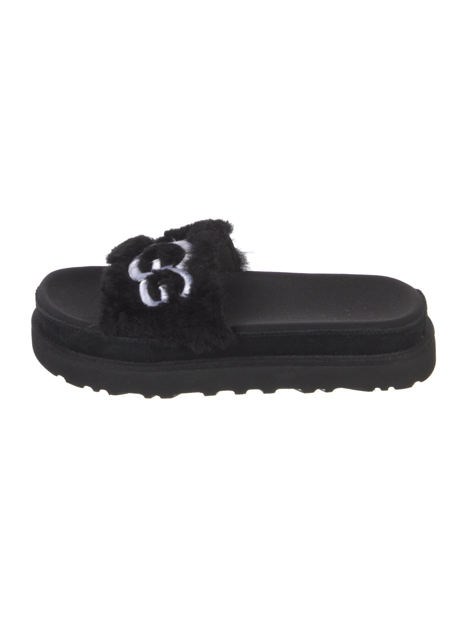 UGG Faux Fur Embroidered Accent Slides