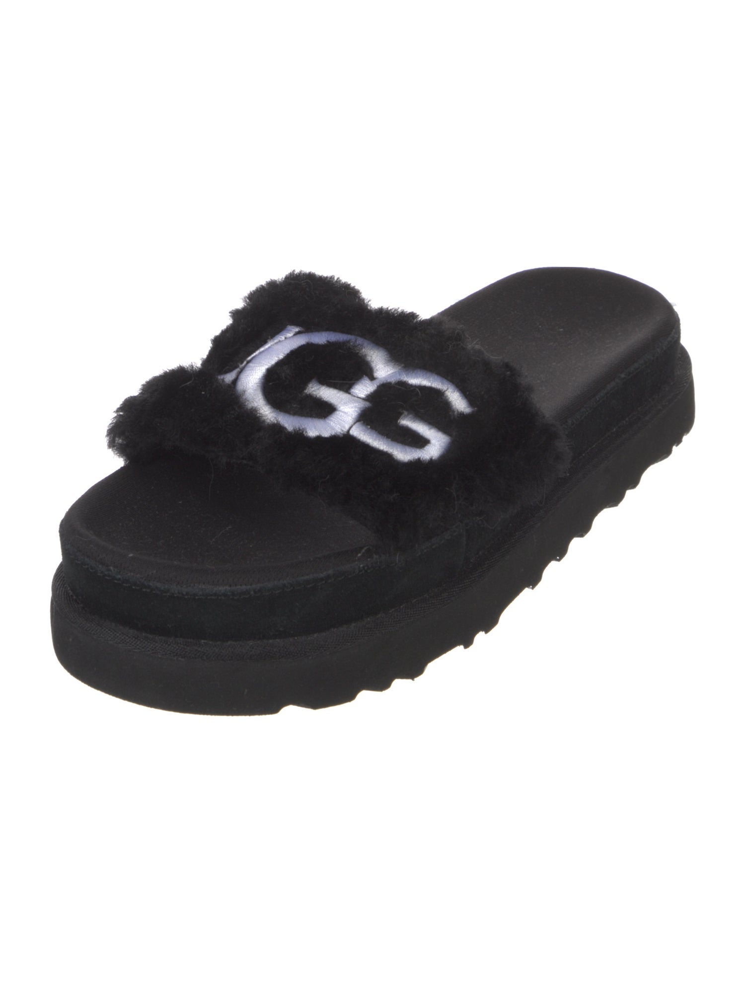 UGG Faux Fur Embroidered Accent Slides