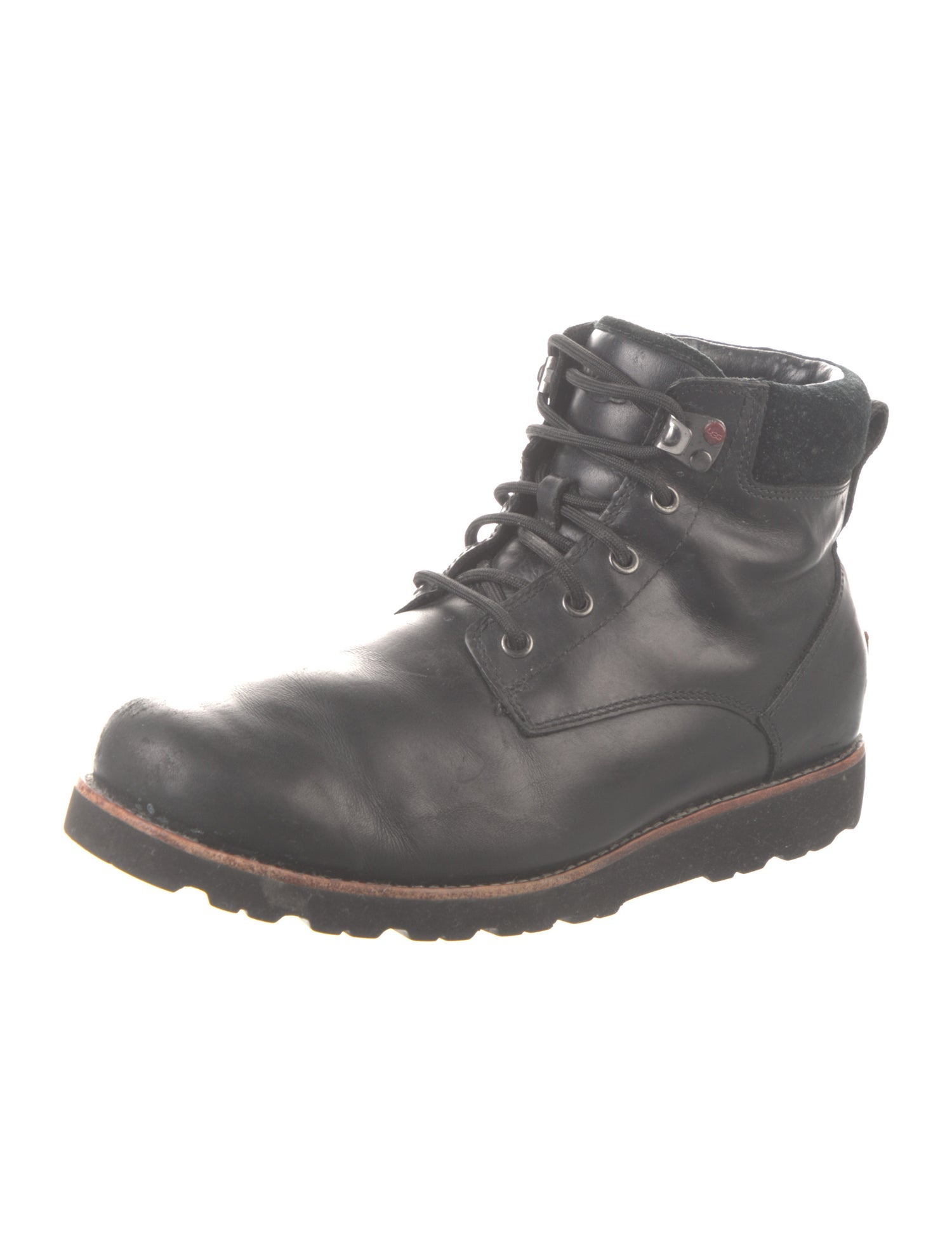 UGG Leather Fur Trim Lace-Up Boots