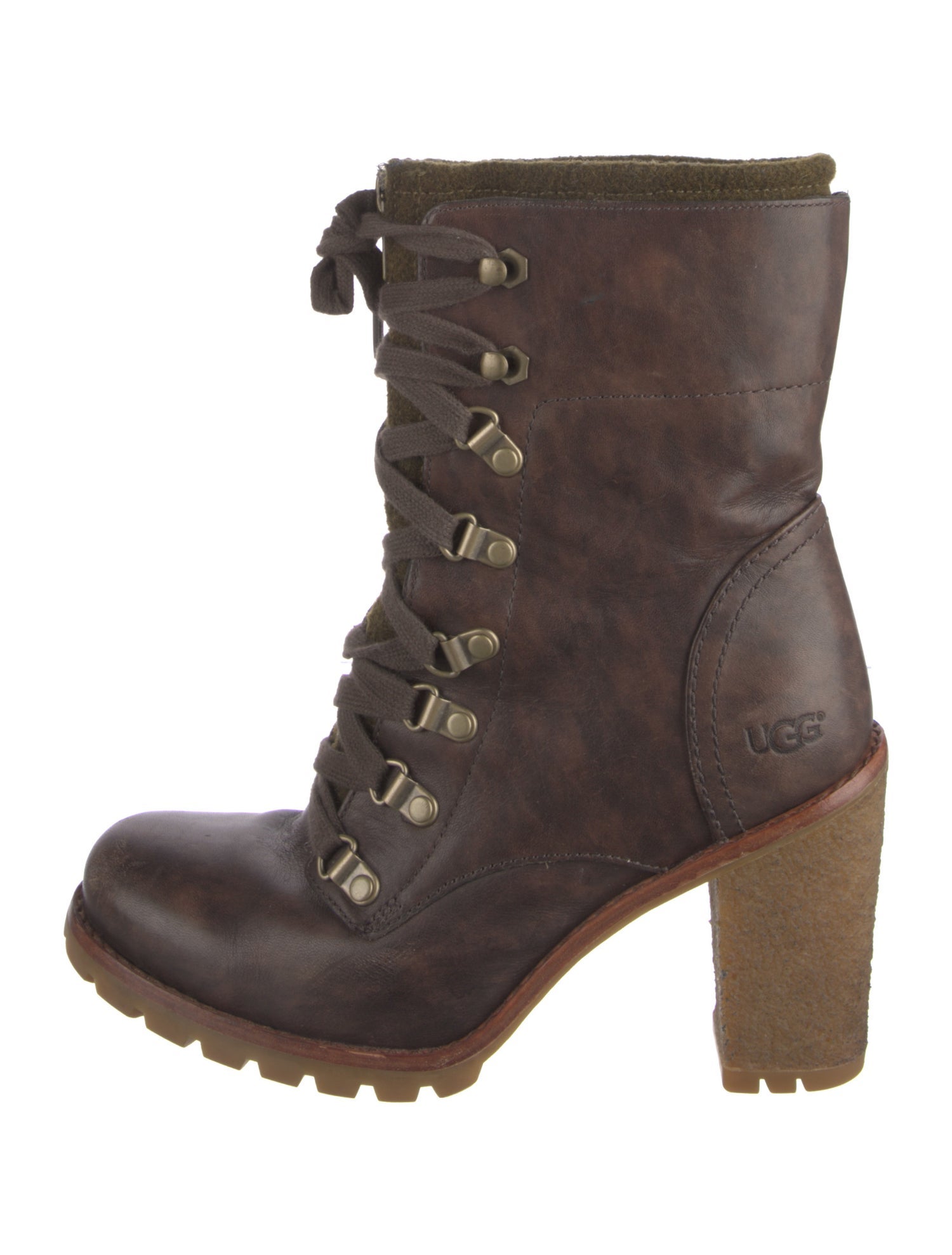 UGG Leather Colorblock Pattern Combat Boots
