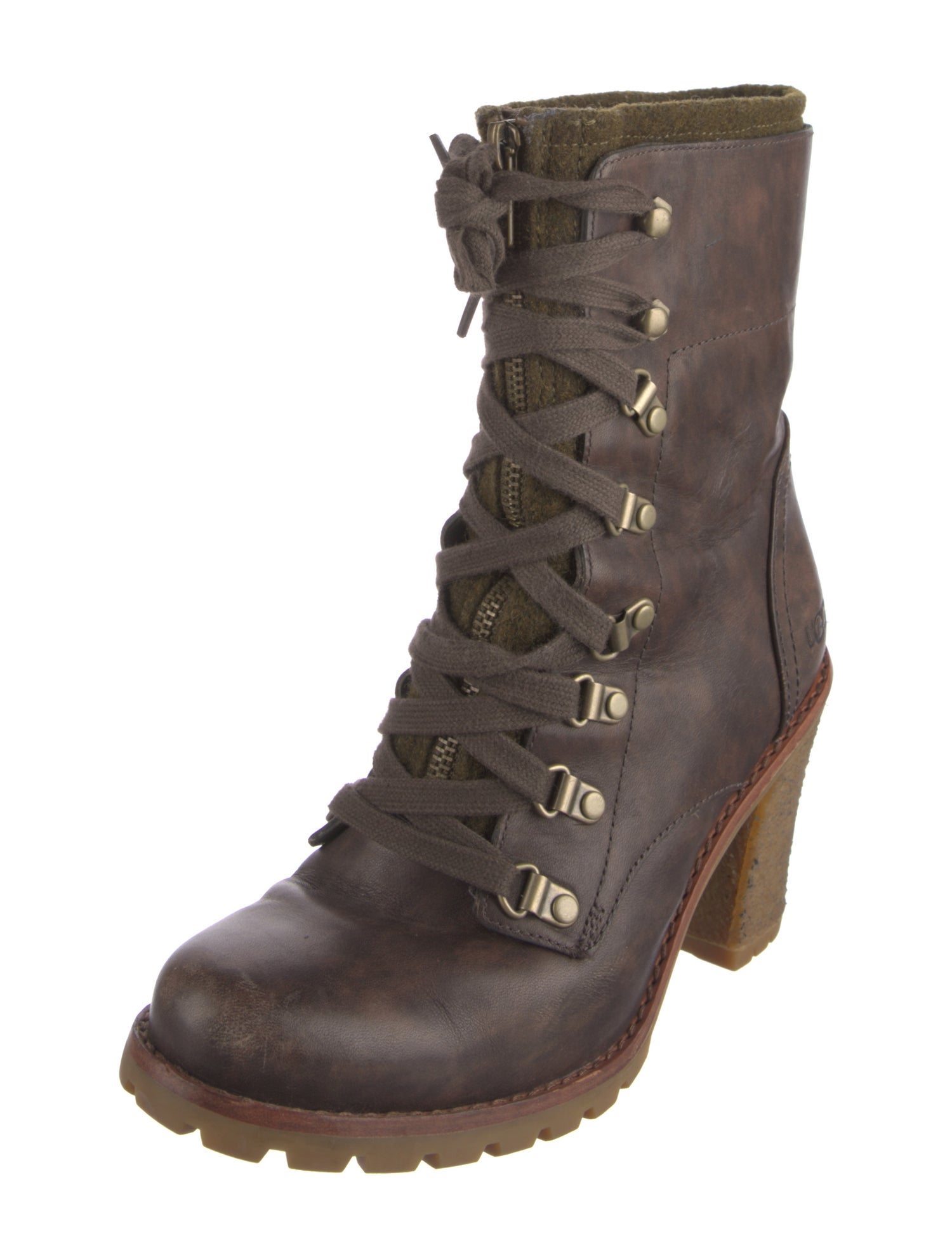 UGG Leather Colorblock Pattern Combat Boots