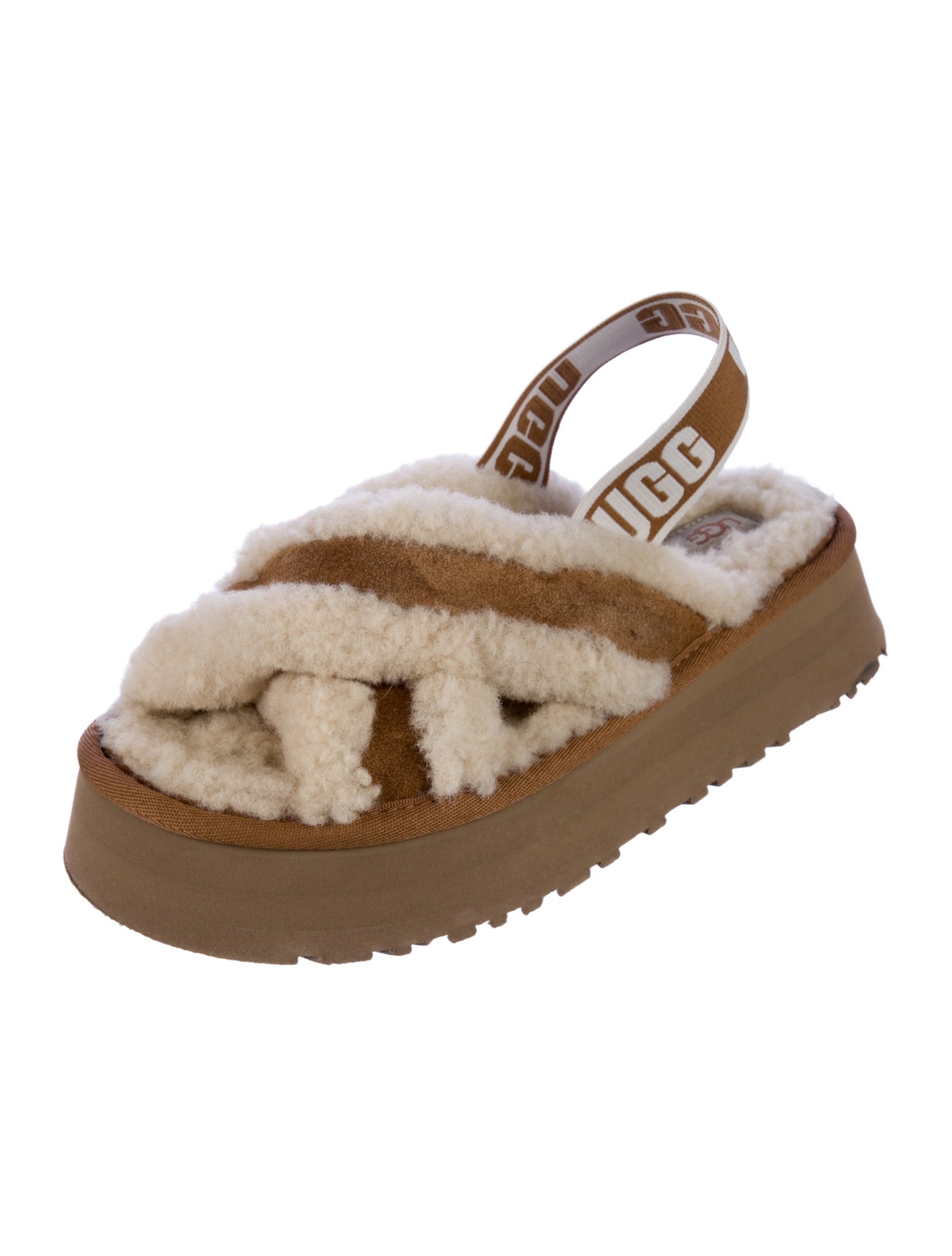 UGG Shearling Animal Print Slingback Sandals