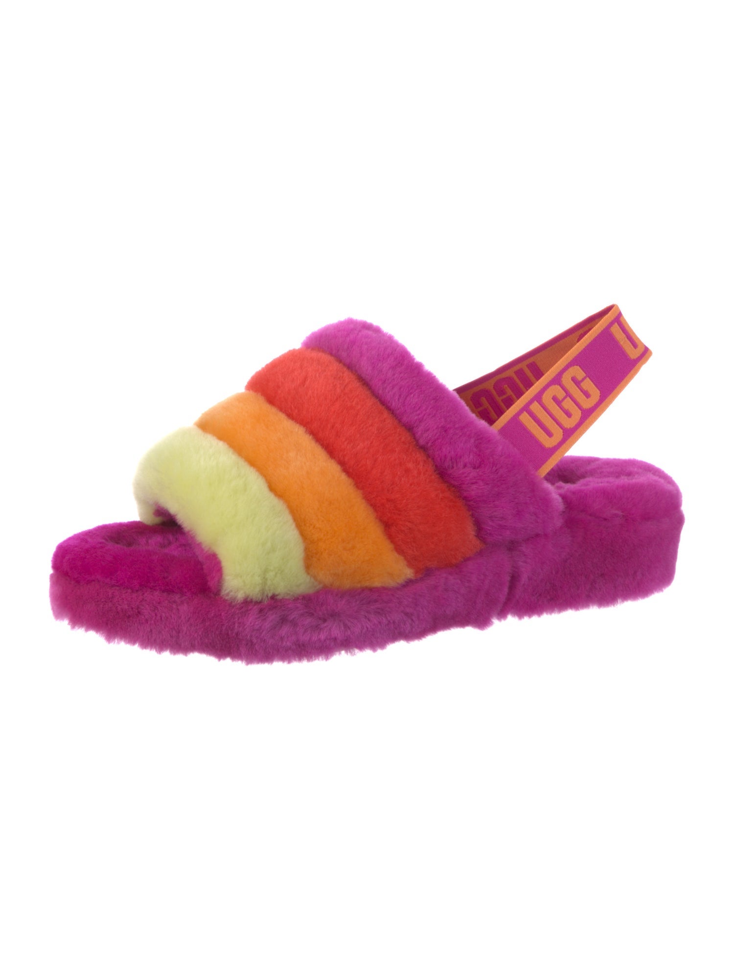 UGG Shearling Colorblock Pattern Slingback Sandals