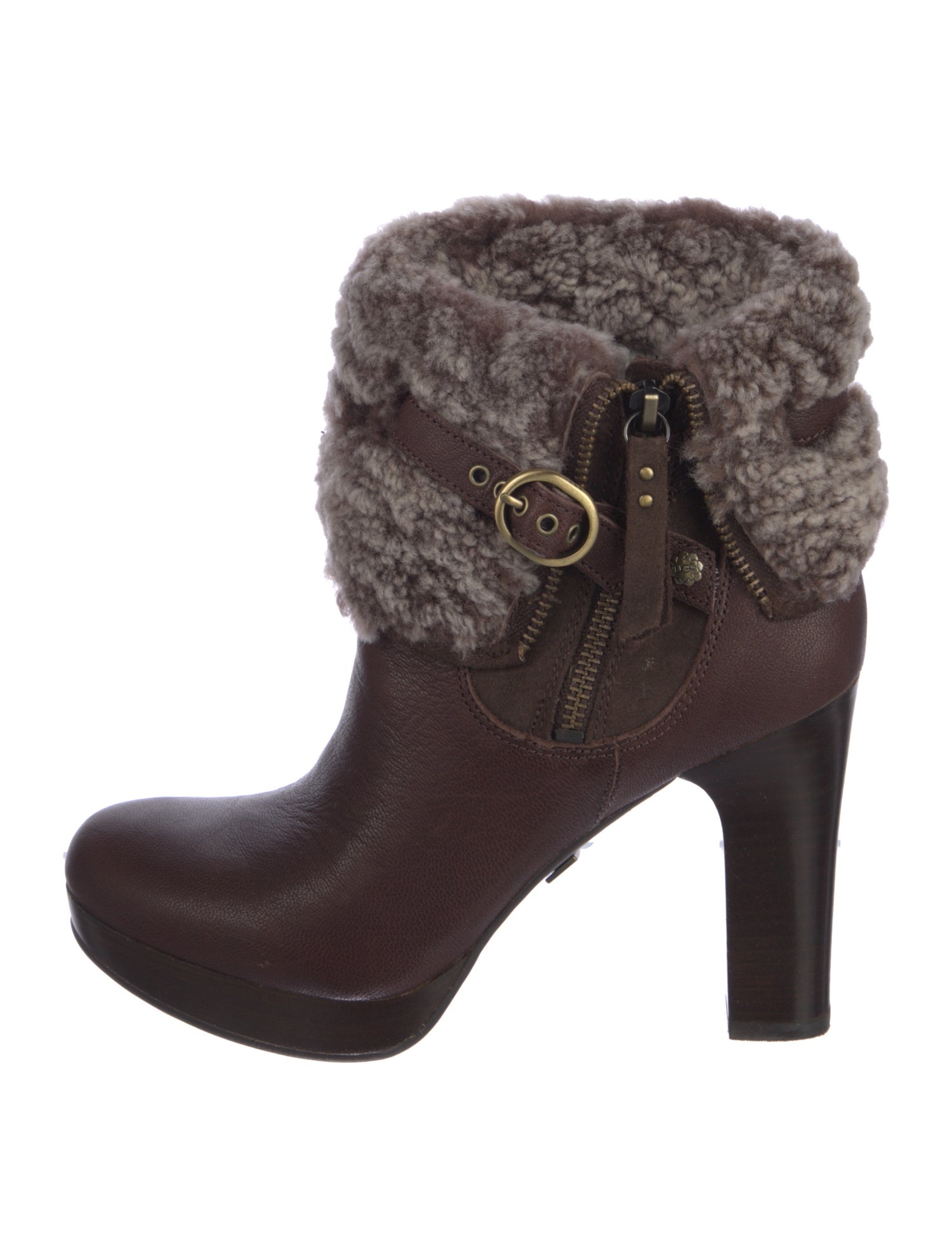 UGG Leather Fur Trim Moto Boots