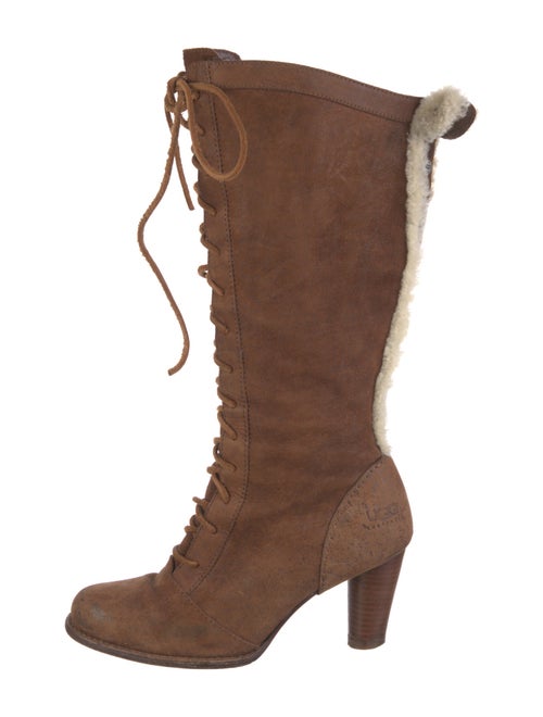 UGG Suede Fur Trim Lace-Up Boots