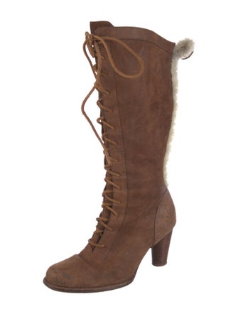 UGG Suede Fur Trim Lace-Up Boots