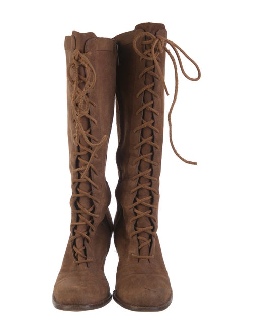 UGG Suede Fur Trim Lace-Up Boots