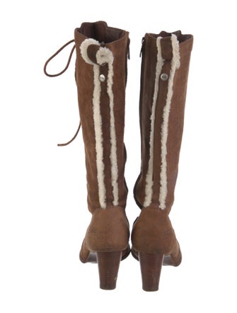 UGG Suede Fur Trim Lace-Up Boots
