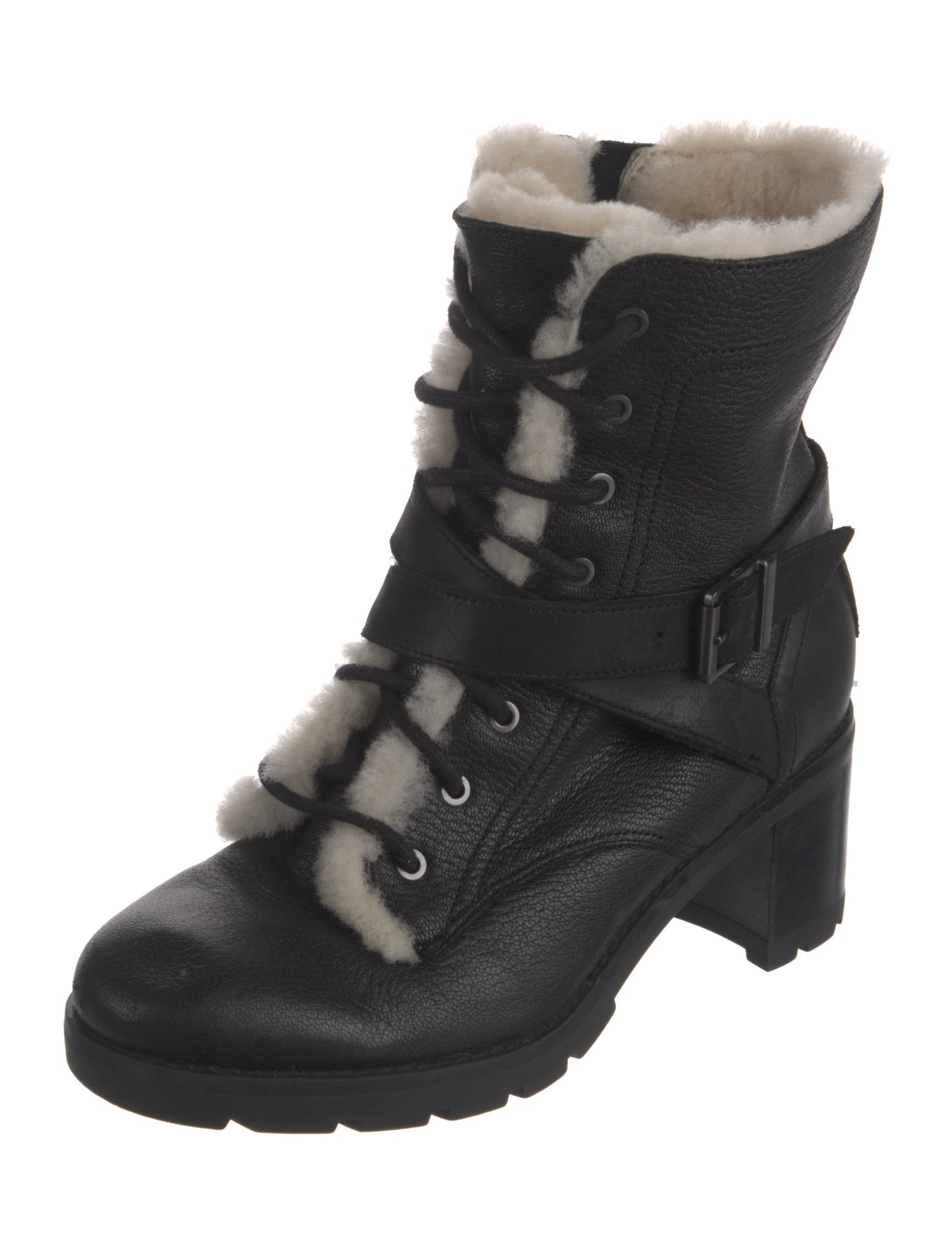 UGG Leather Fur Trim Combat Boots