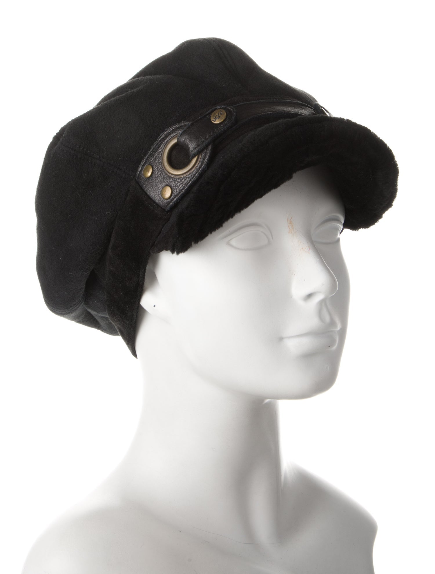 UGG Black Shearling Trapper Hat w/ Toggle Closure At Front