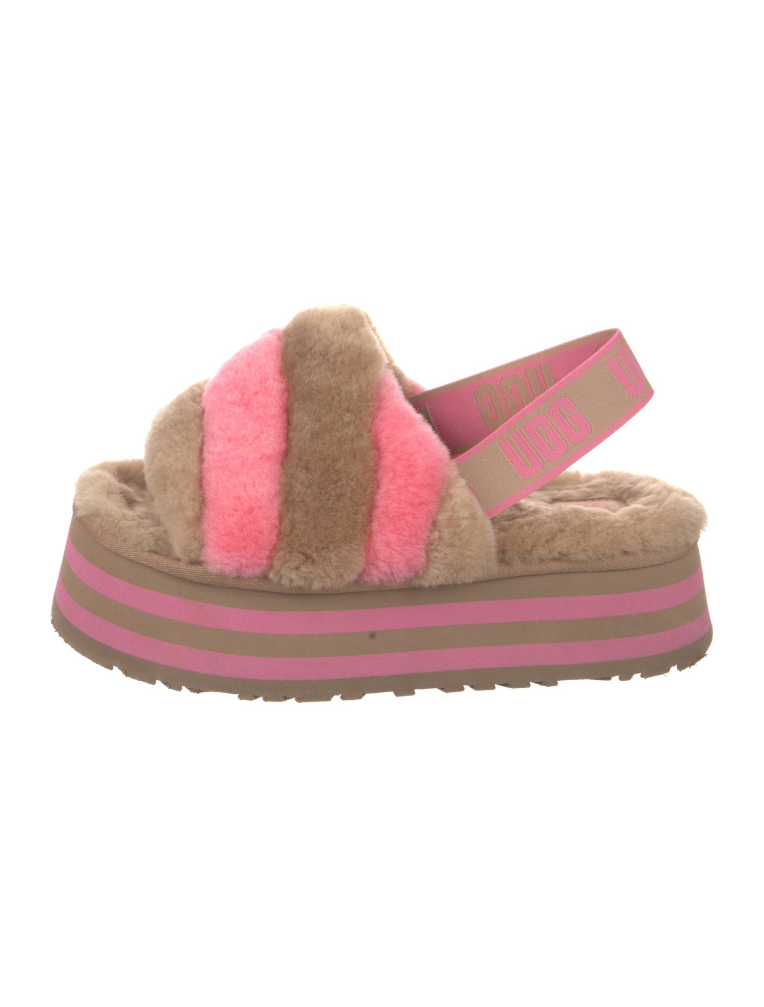 UGG Fur Striped Slingback Sandals
