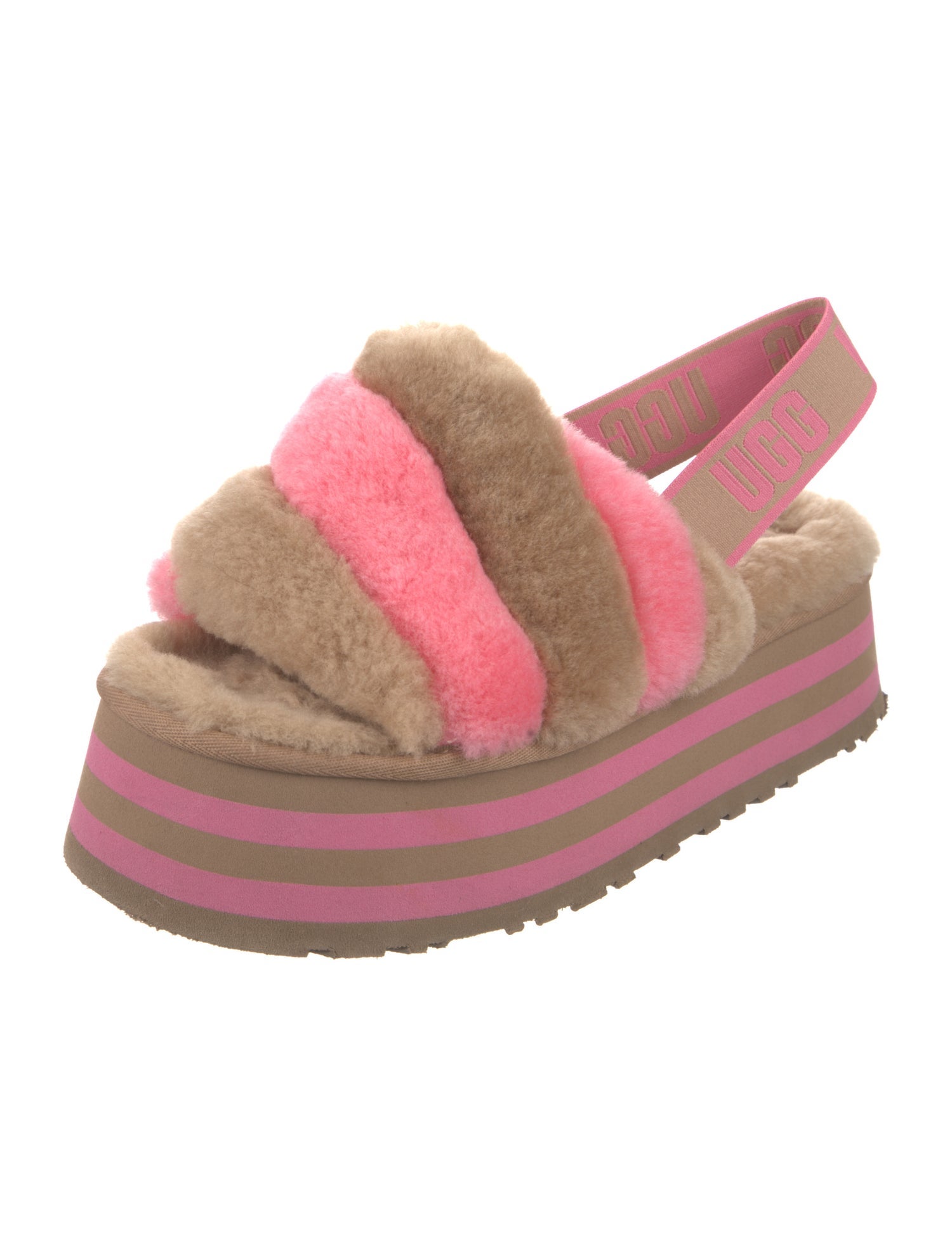 UGG Fur Striped Slingback Sandals