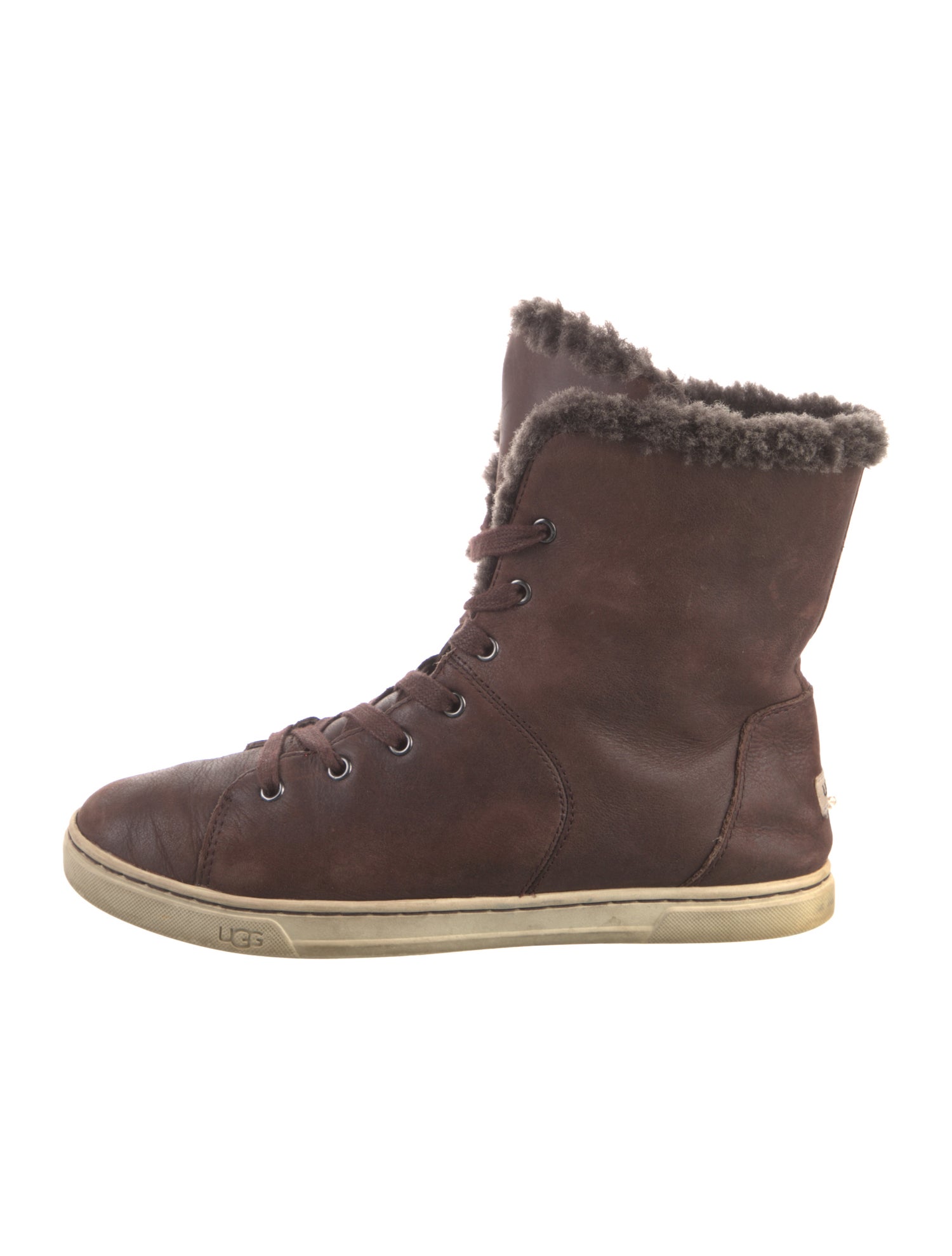 UGG Leather Colorblock Pattern Lace-Up Boots