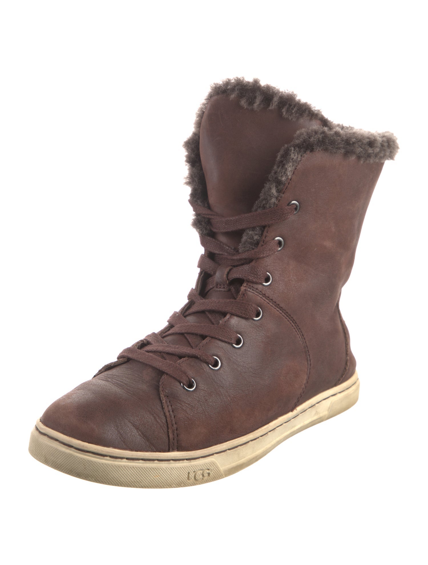 UGG Leather Colorblock Pattern Lace-Up Boots