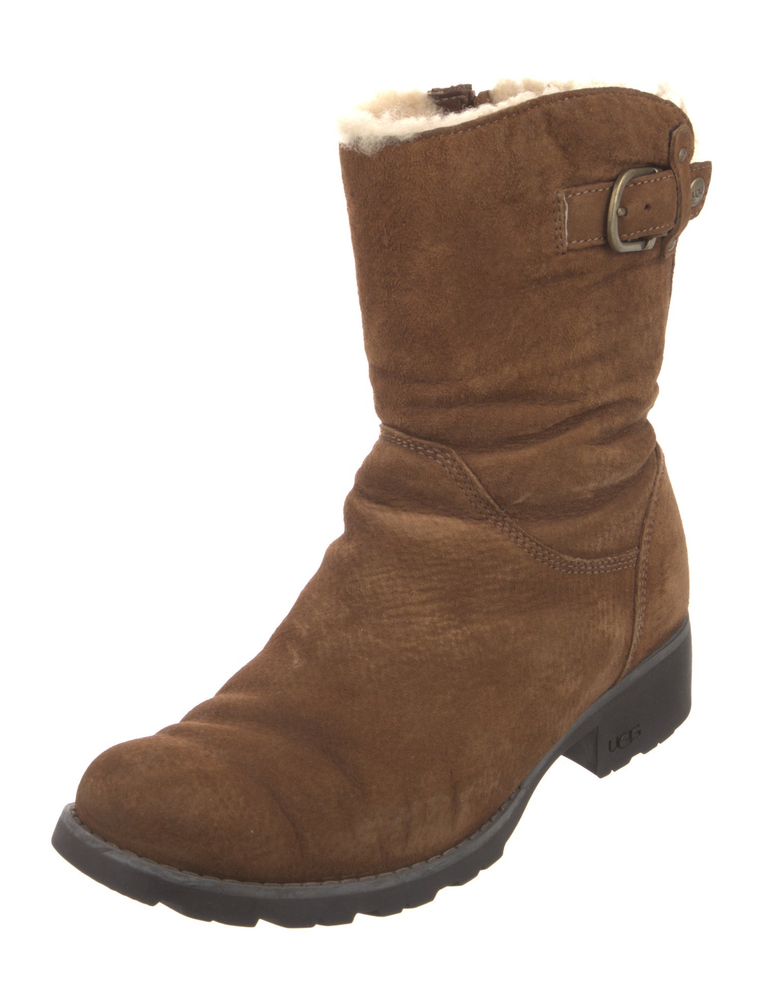 UGG Suede Leather Trim Embellishment Moto Boots