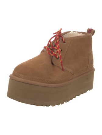 UGG Suede Fur Trim Lace-Up Boots