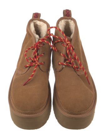 UGG Suede Fur Trim Lace-Up Boots