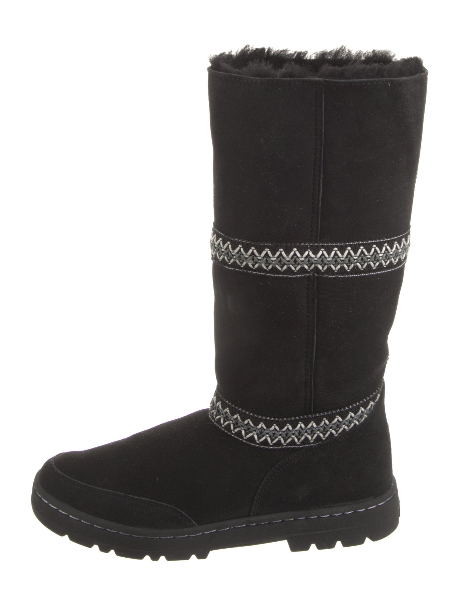 UGG Suede Embroidered Accent Moto Boots