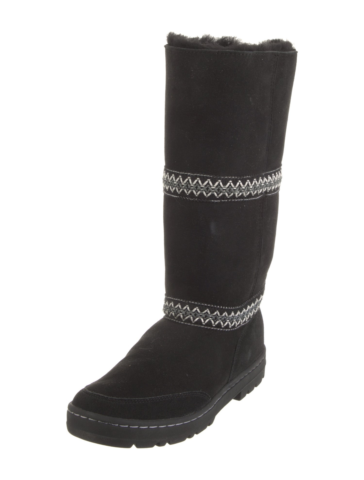UGG Suede Embroidered Accent Moto Boots