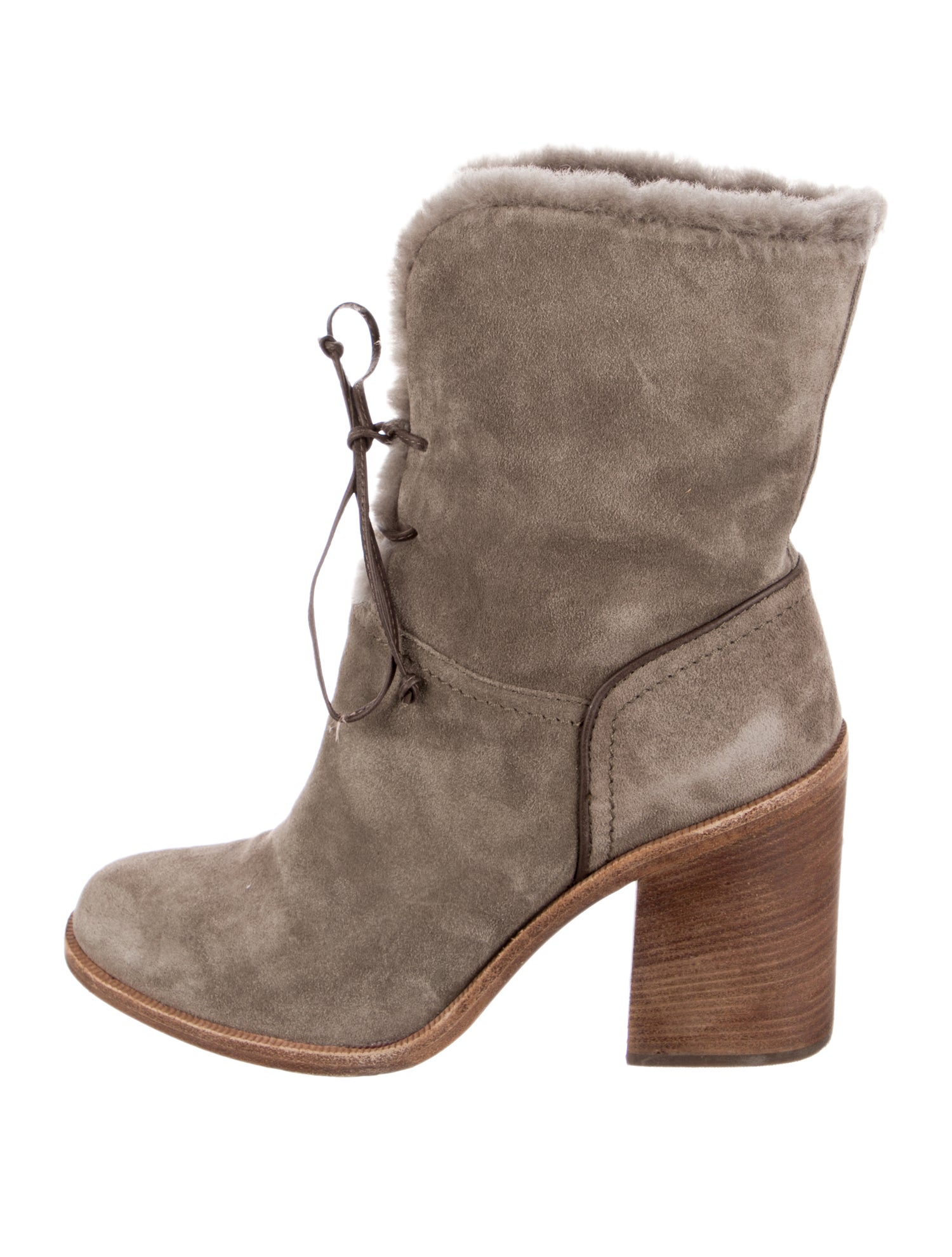 UGG Suede Fur Trim Lace-Up Boots