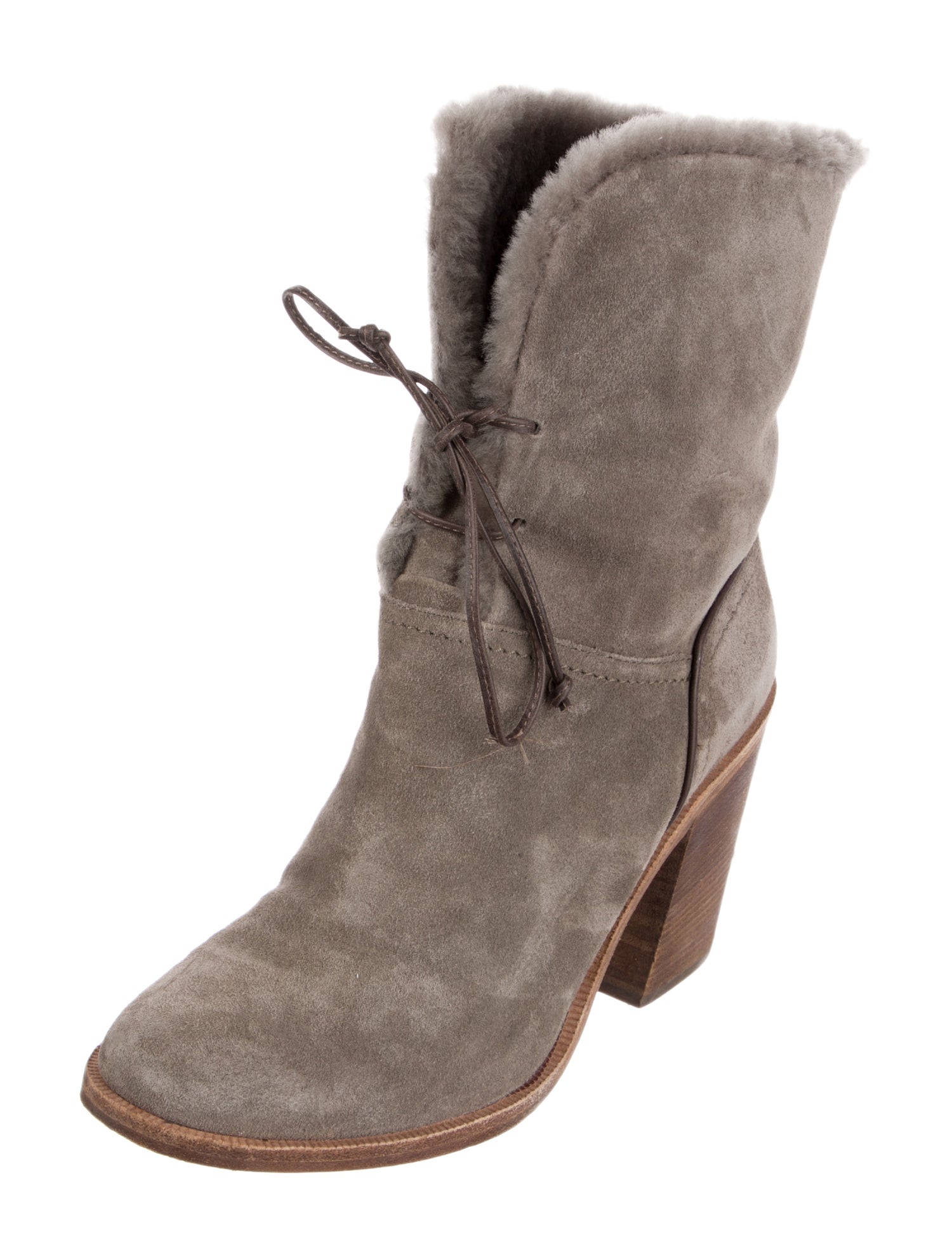 UGG Suede Fur Trim Lace-Up Boots