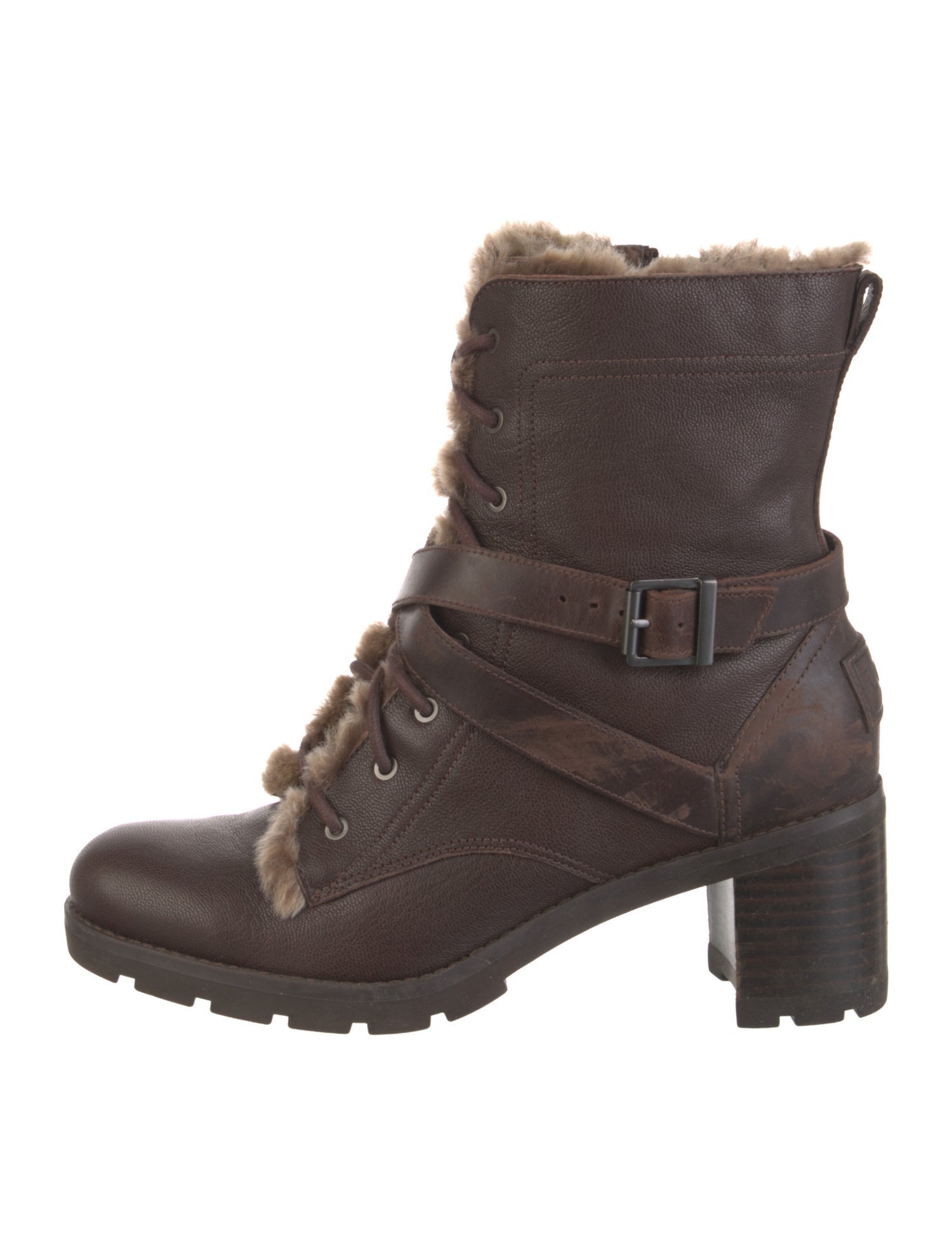 UGG Leather Faux Fur Trim Combat Boots