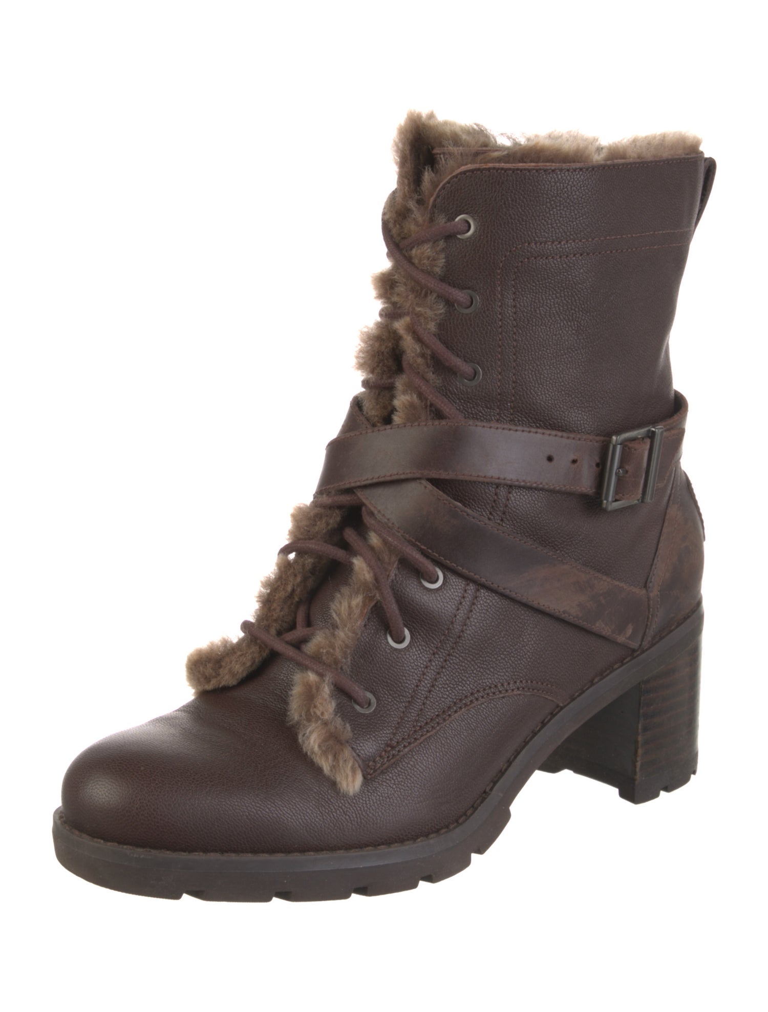 UGG Leather Faux Fur Trim Combat Boots