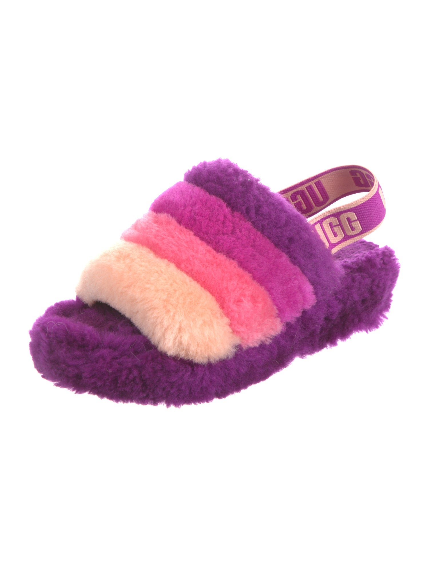 UGG Shearling Colorblock Pattern Slingback Sandals