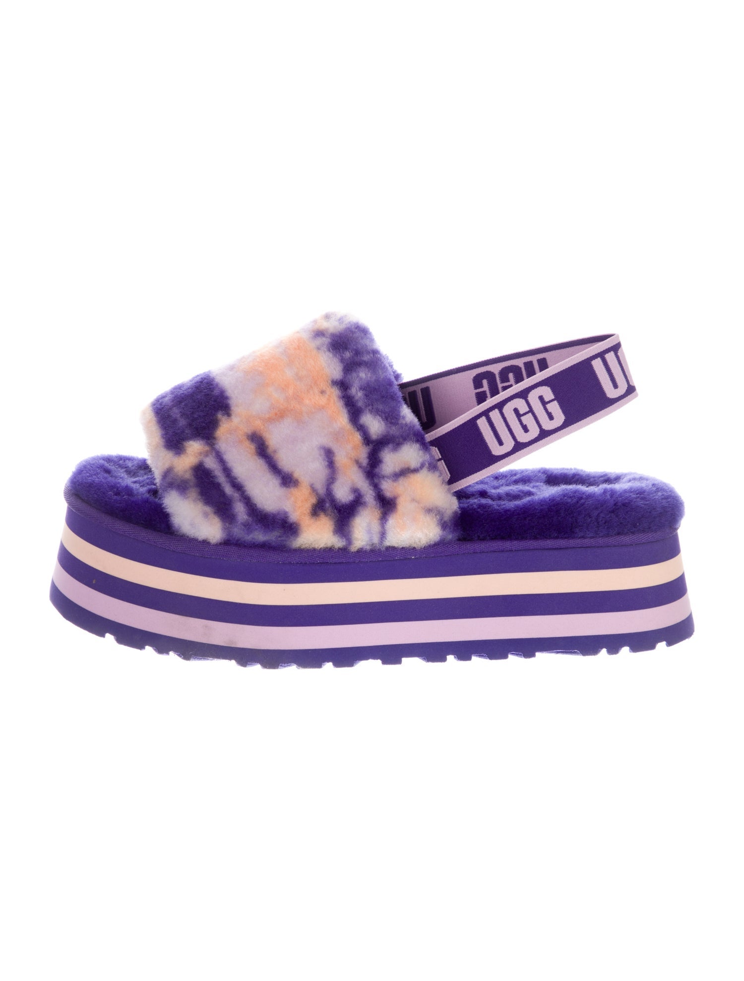 UGG Fur Printed Slingback Sandals