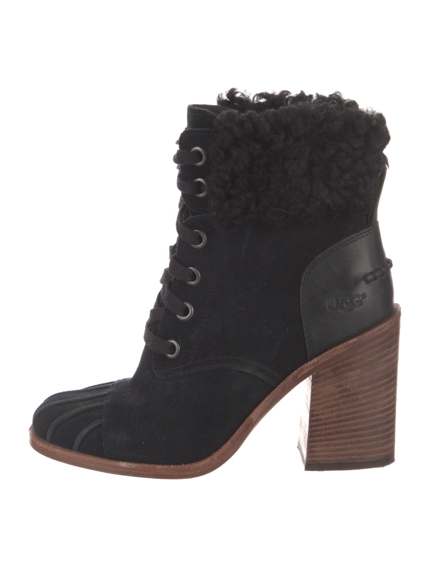 UGG Suede Fur Trim Lace-Up Boots