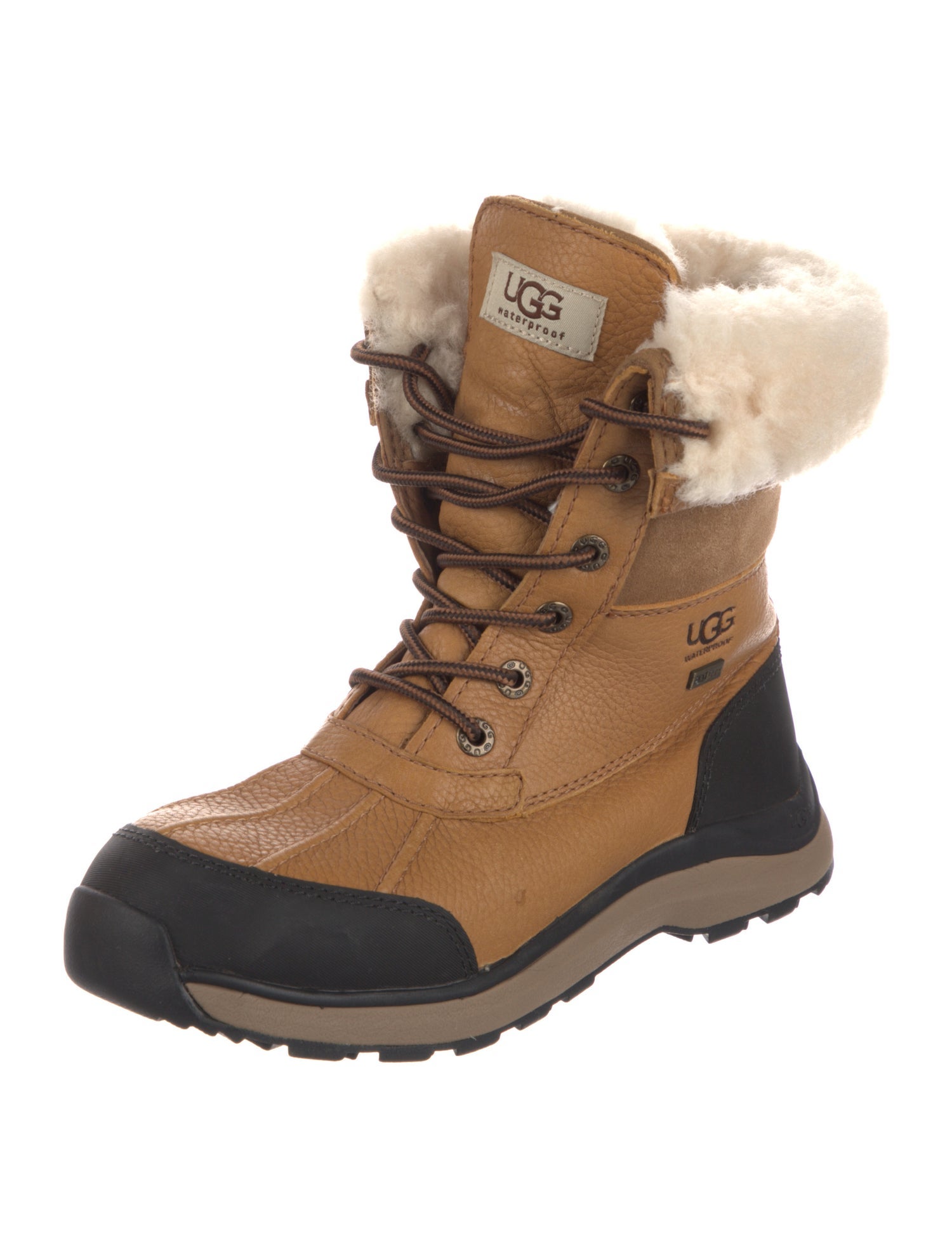 UGG Leather Faux Fur Trim Lace-Up Boots