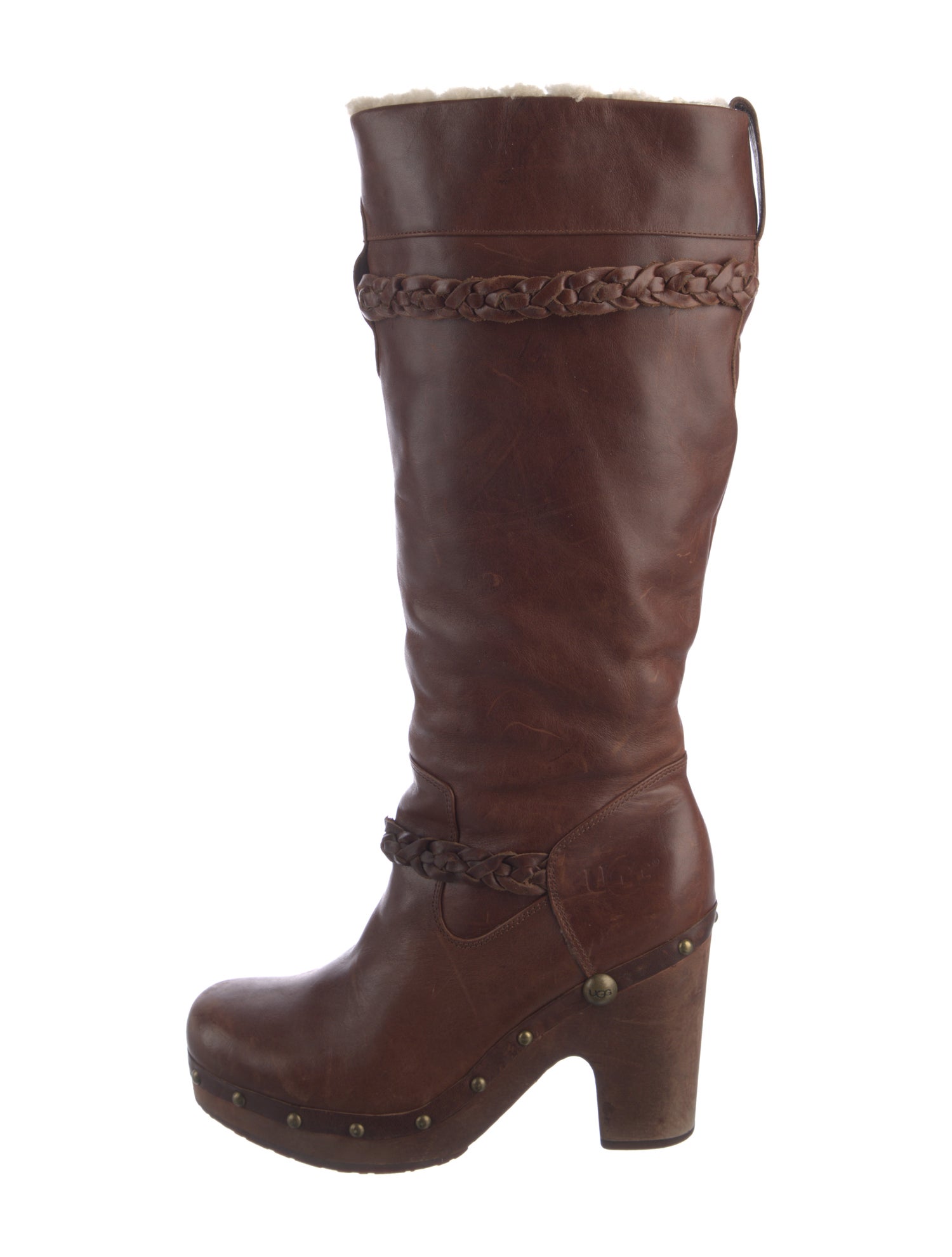 UGG Leather Studded Accents Lace-Up Boots