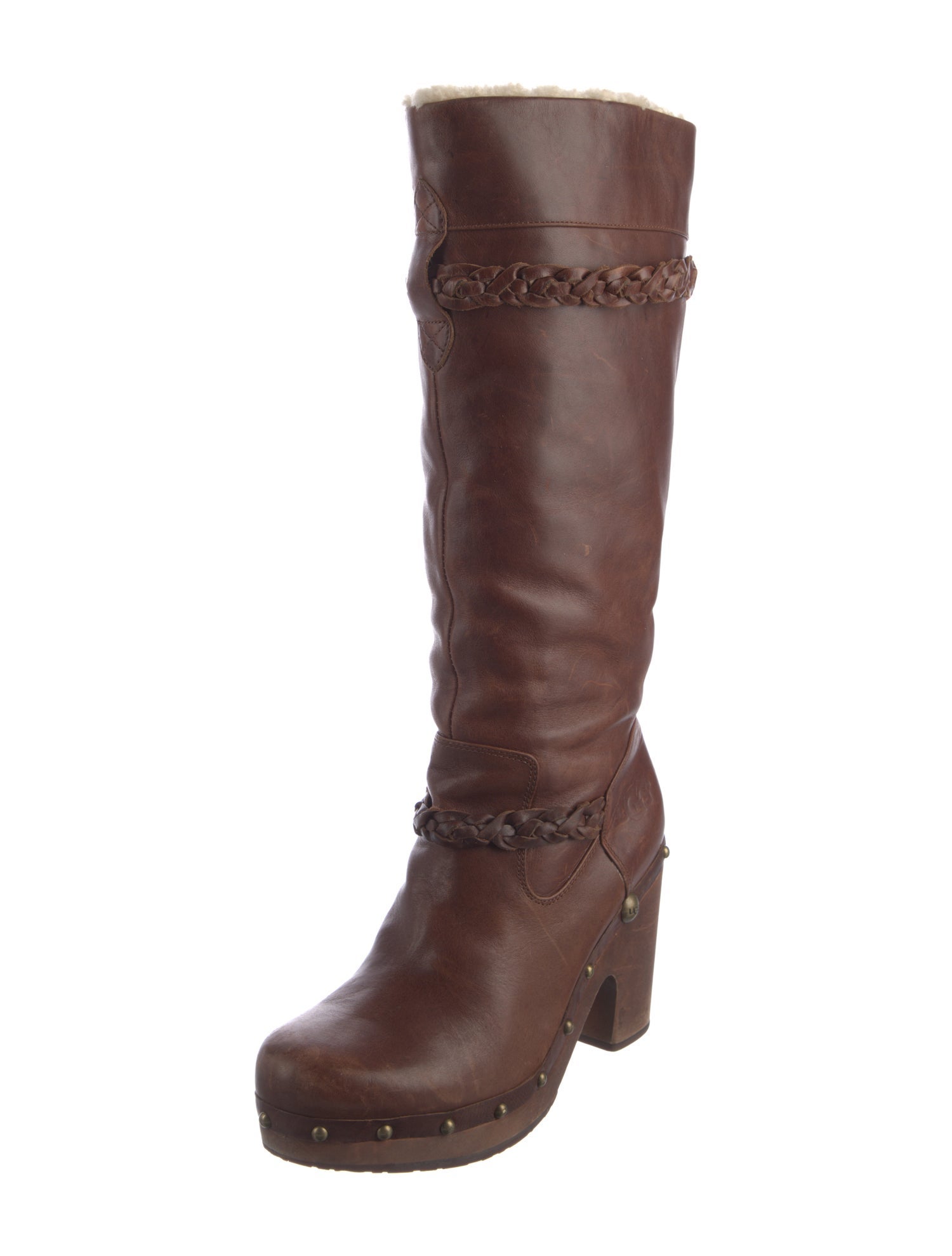 UGG Leather Studded Accents Lace-Up Boots