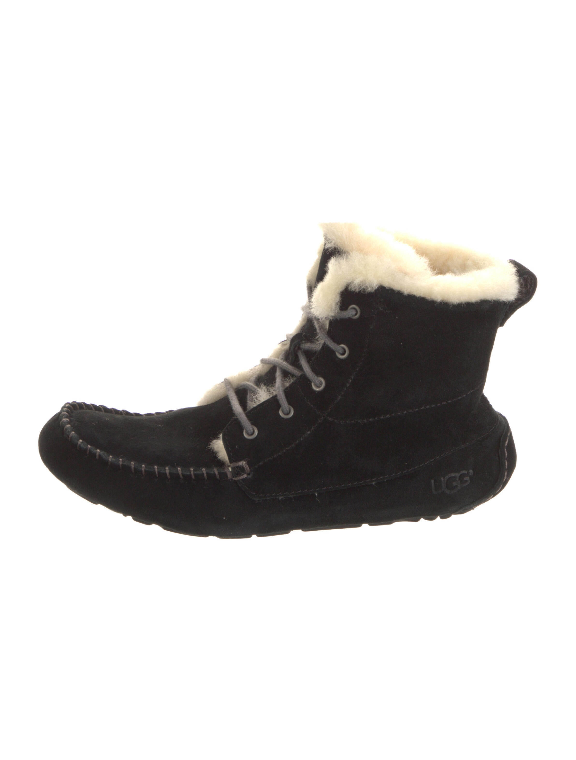 UGG Suede Fur Trim Lace-Up Boots