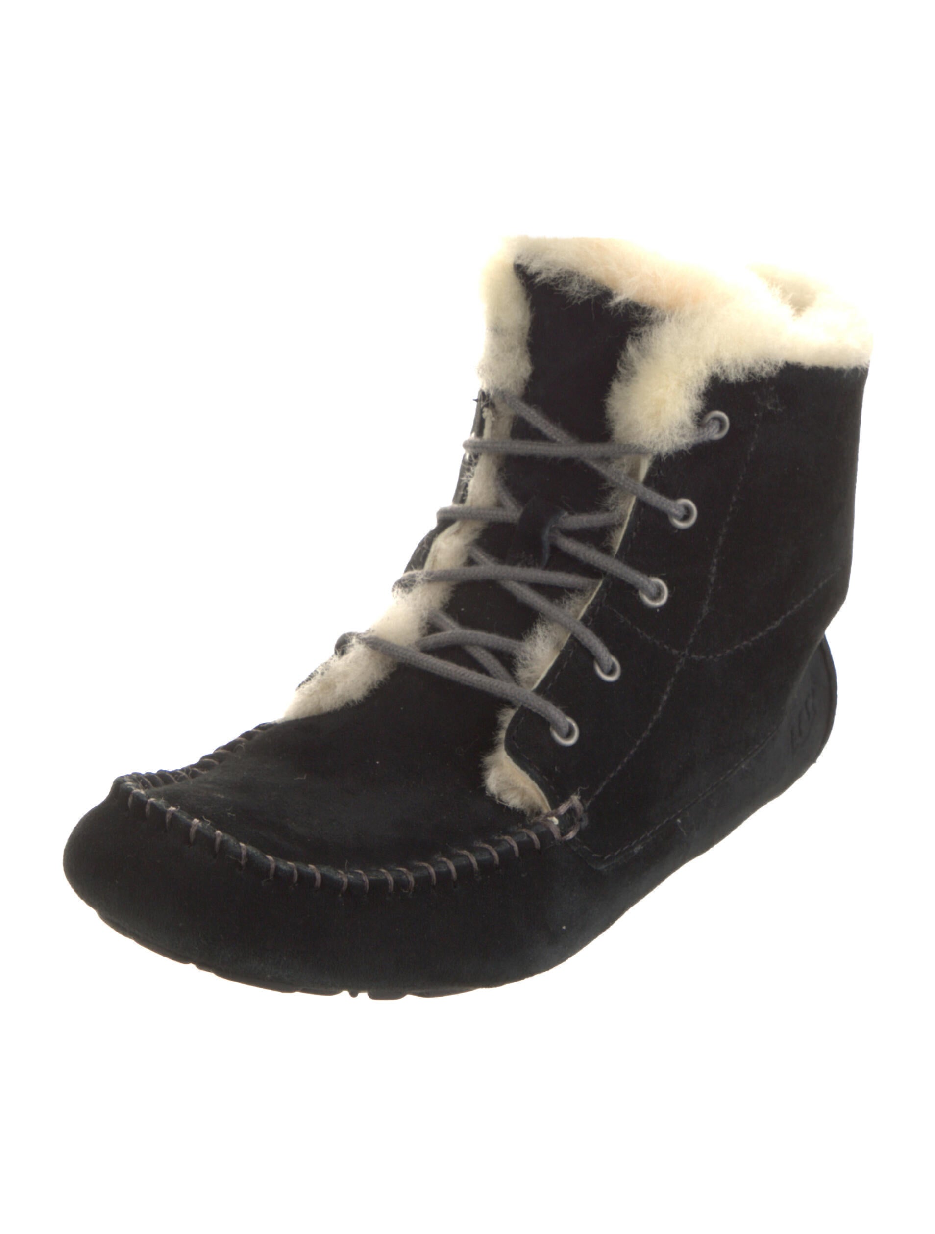 UGG Suede Fur Trim Lace-Up Boots
