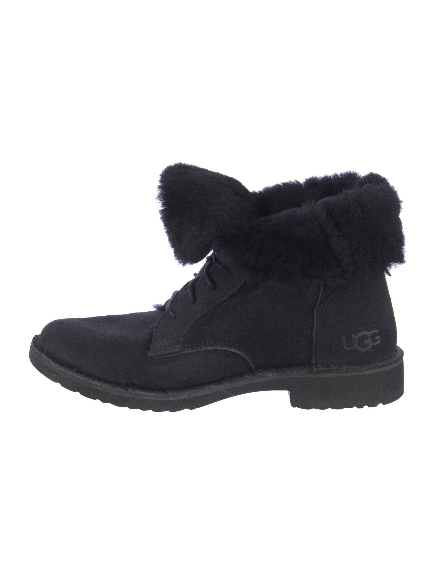 UGG Suede Fur Trim Lace-Up Boots