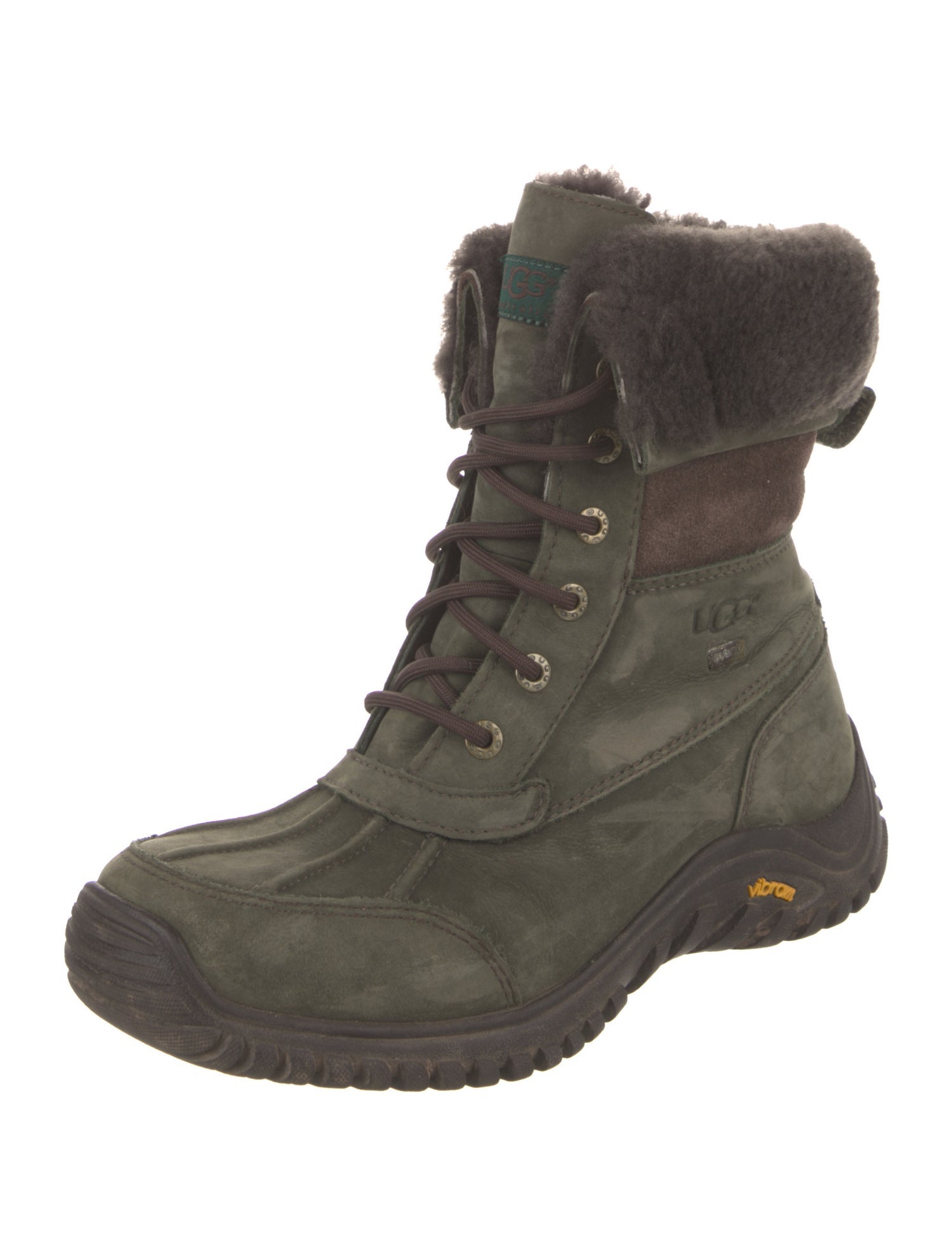 UGG Leather Fur Trim Lace-Up Boots