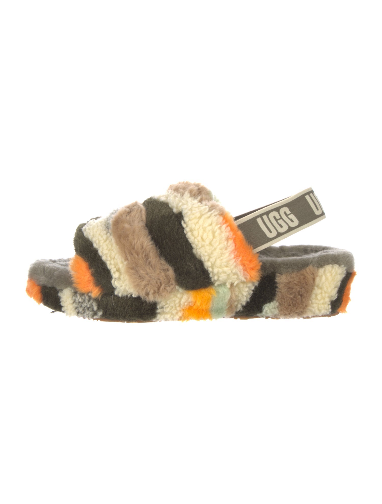 UGG Fur Animal Print Slingback Sandals