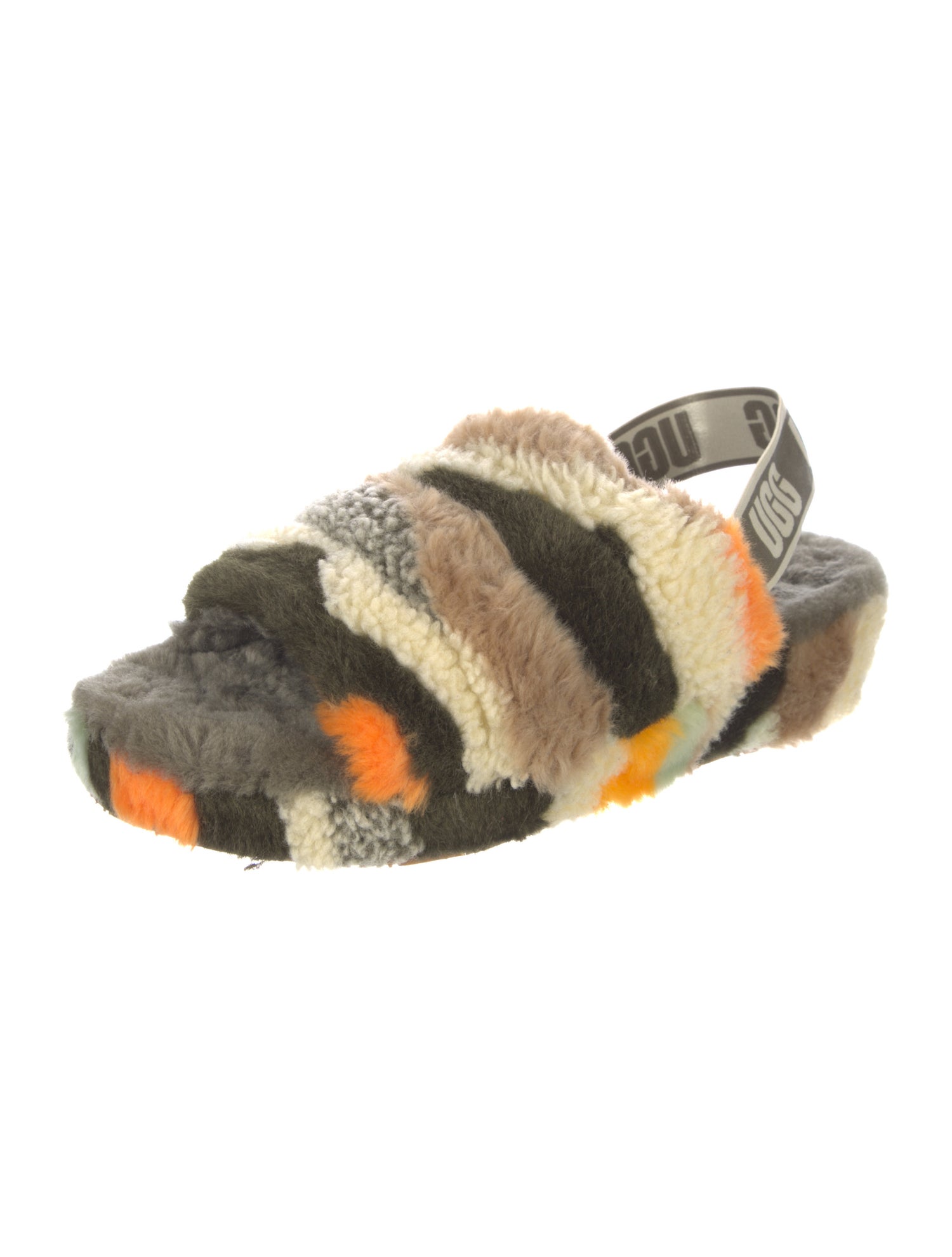 UGG Fur Animal Print Slingback Sandals