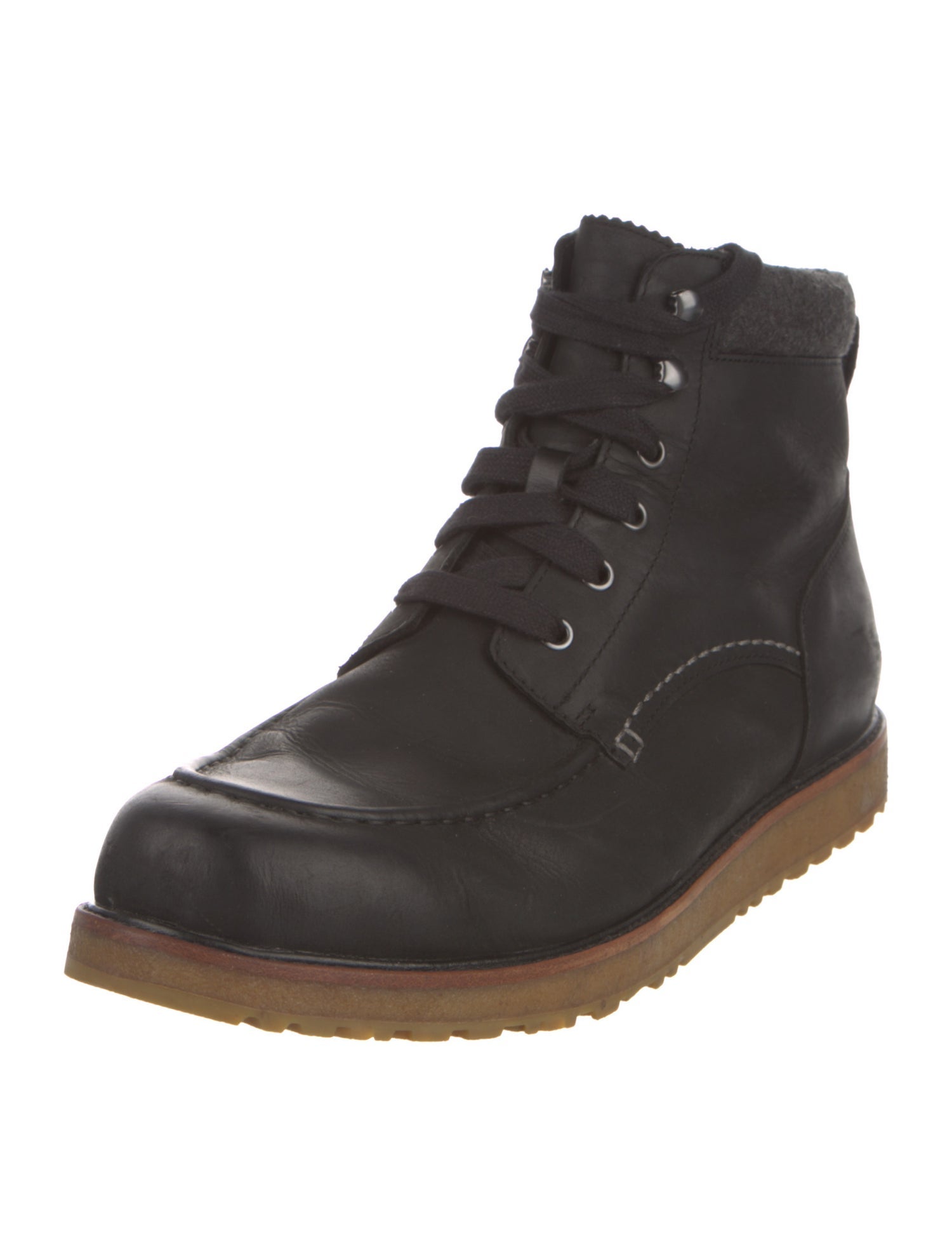 UGG Leather Fur Trim Lace-Up Boots