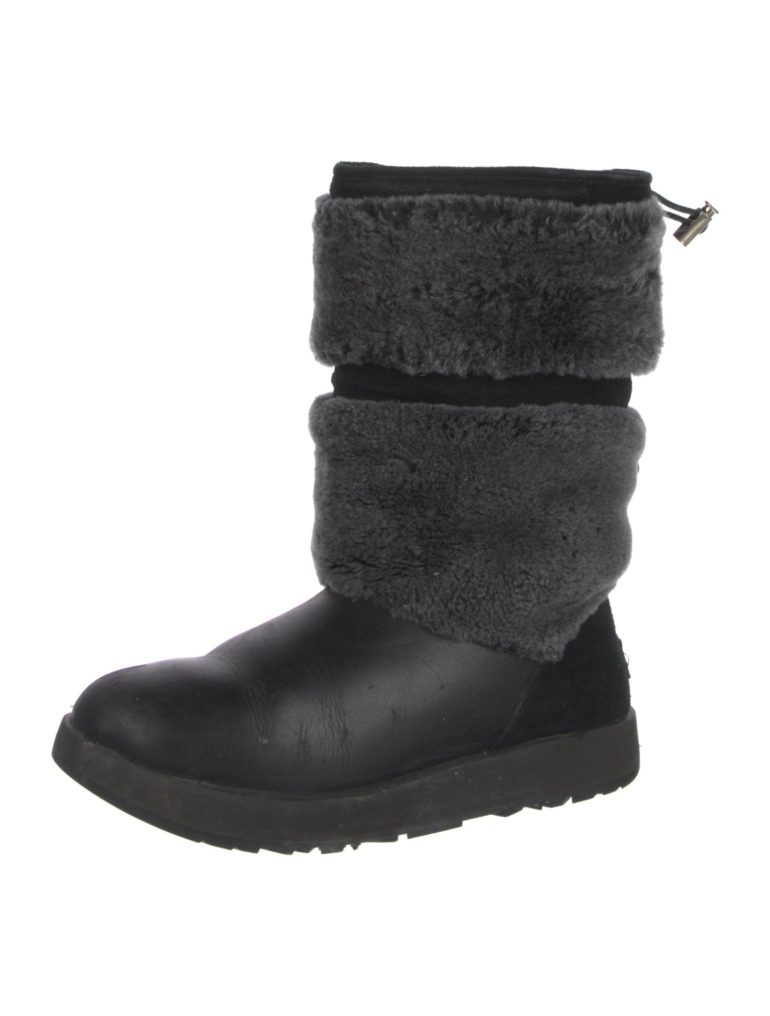 UGG Leather Fur Trim Lace-Up Boots